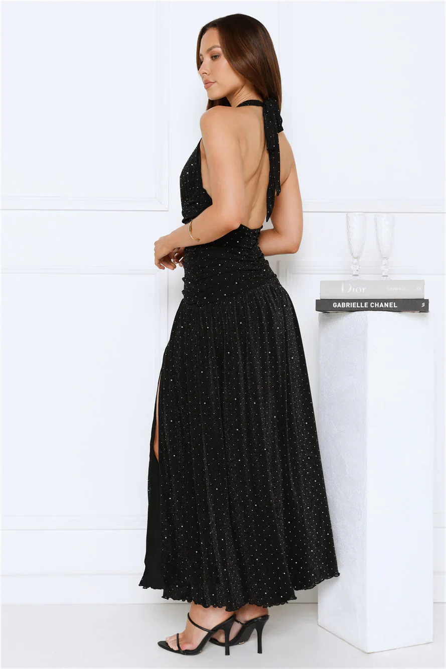 High Society Nights Halter Maxi Dress Black