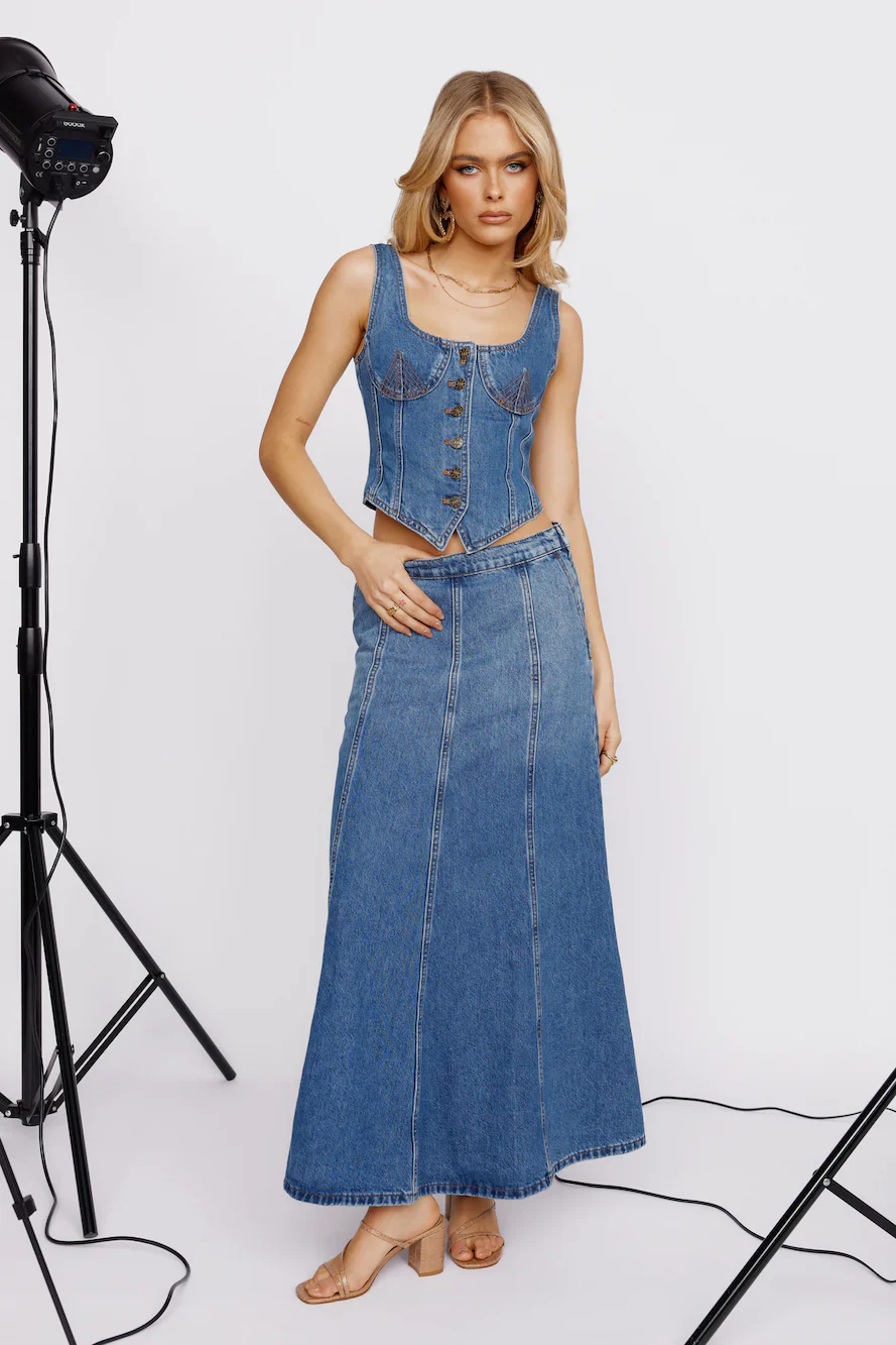 LIONESS Wyoming Denim Skirt Blue Denim
