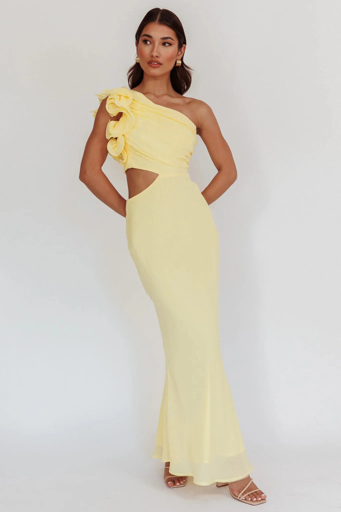 Deanna One-Shoulder Ruffle Maxi Dress Yellow