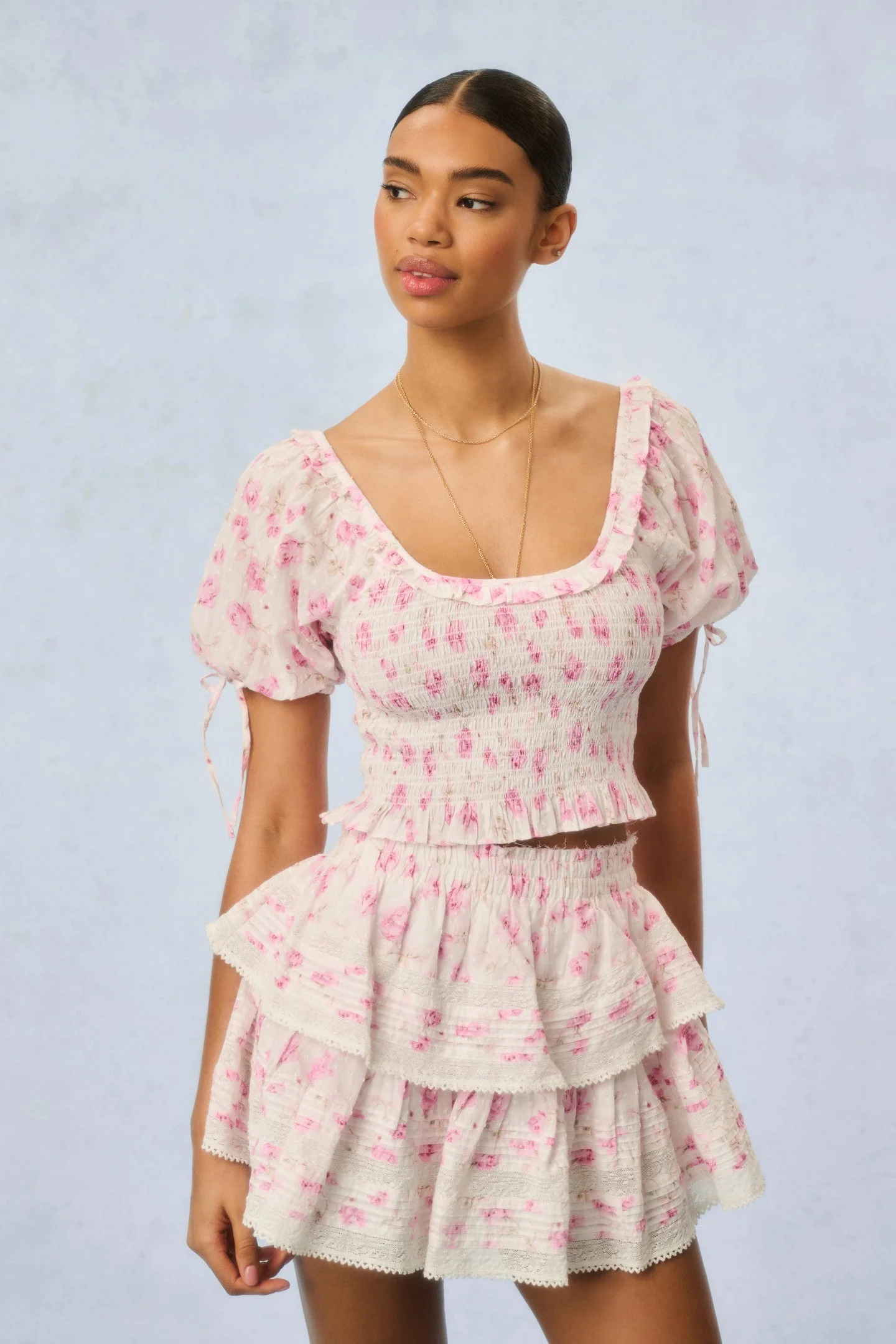 Ruffle Mini Fragrance Print Skirt