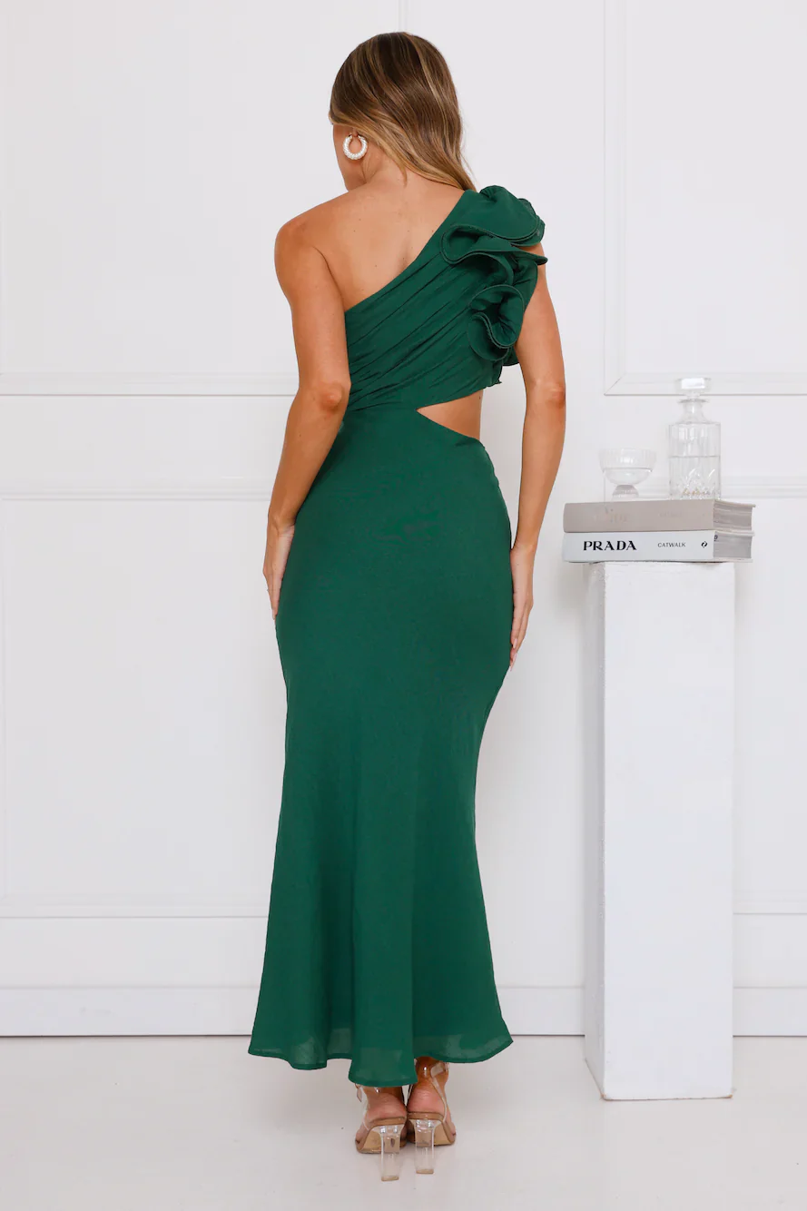 In These Moments One Shoulder Maxi Dress Green