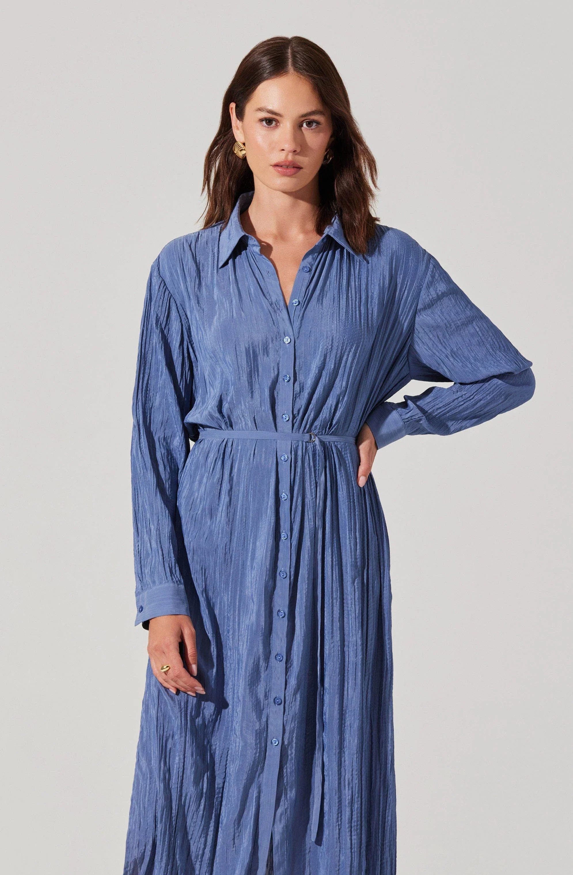 Belted Long Sleeve Shirt Dress