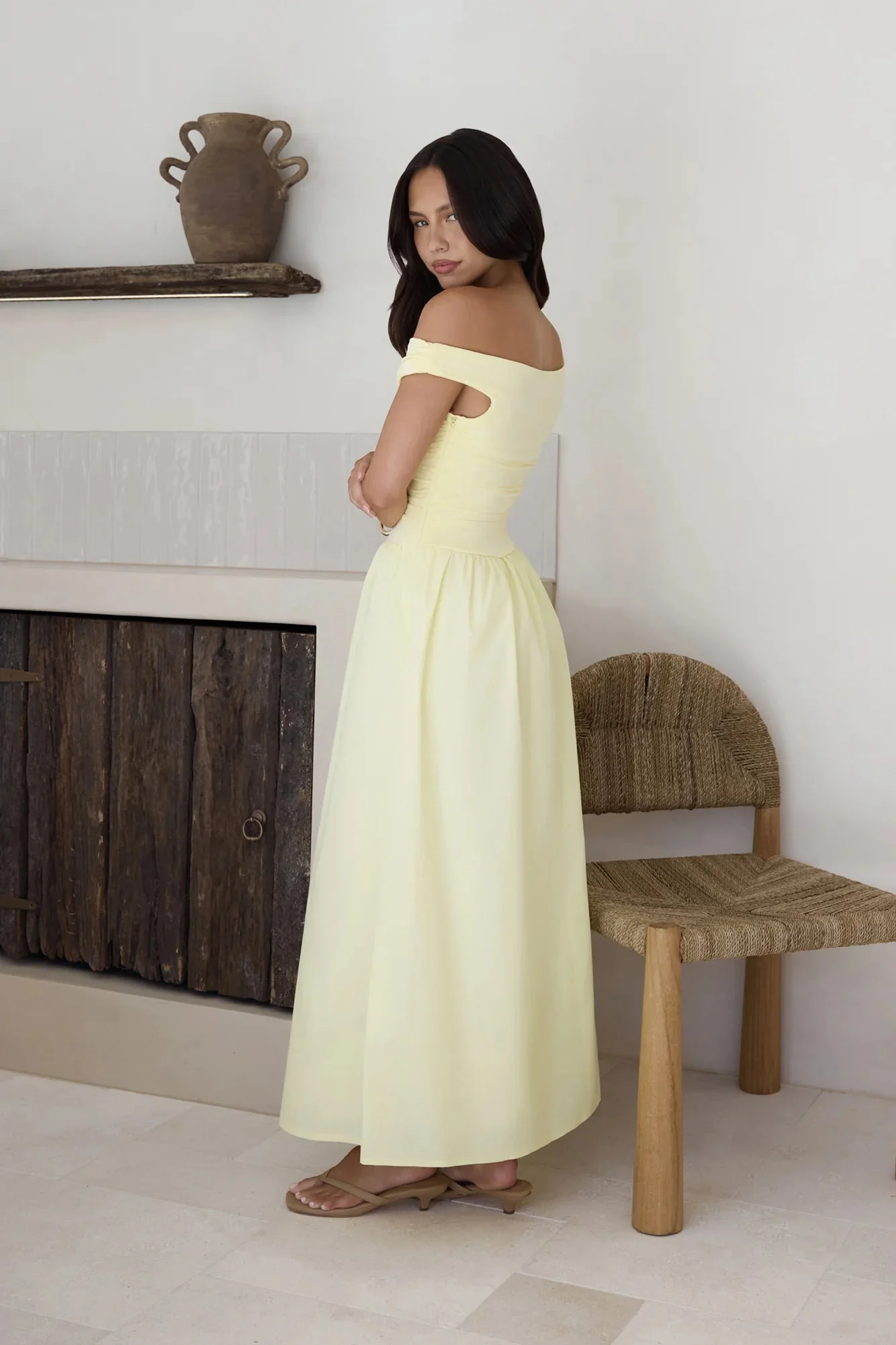 Days Of The Sun Off Shoulder Maxi Dress Yellow