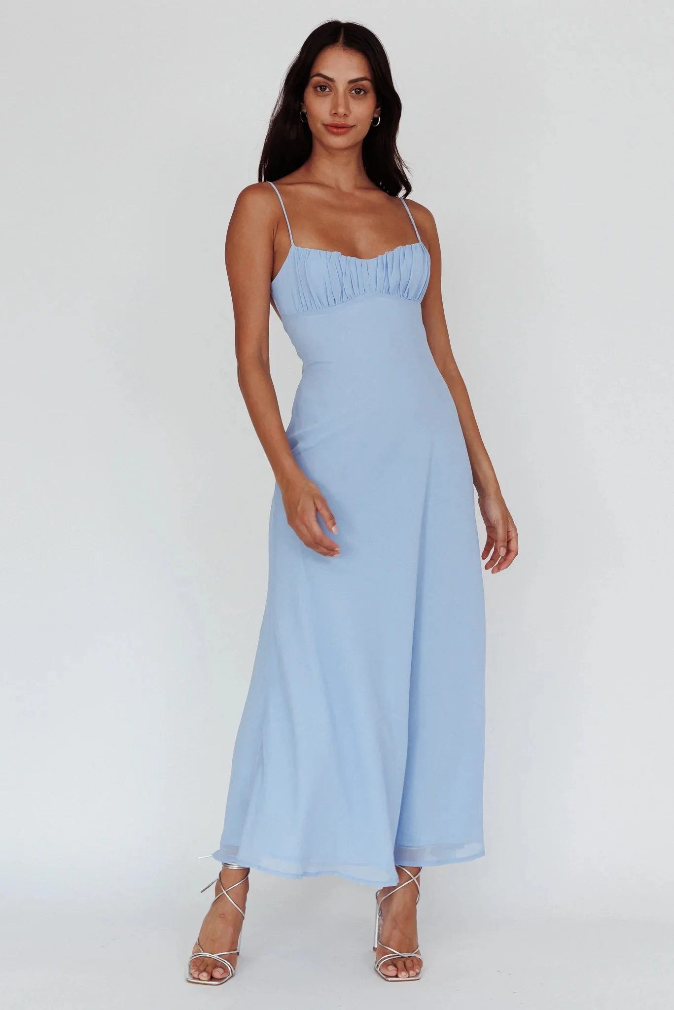 Nerida Twist Back Maxi Dress Steel Blue
