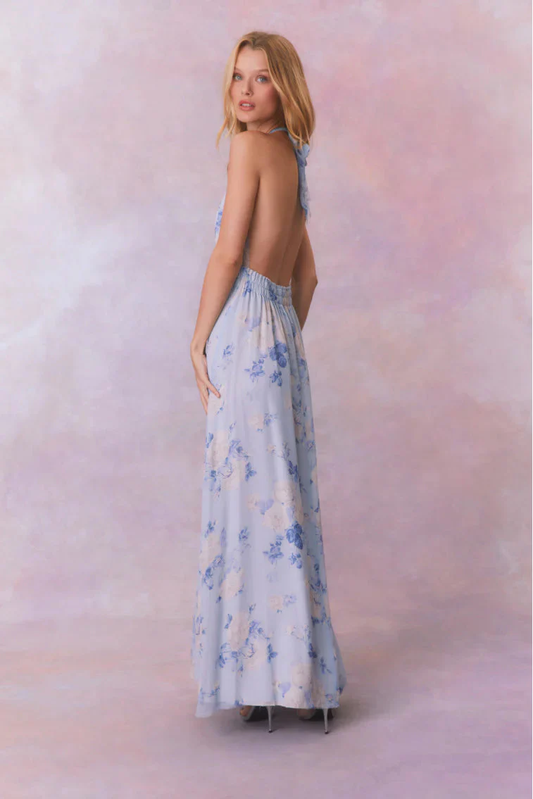 Love Fragrance Halter Maxi Dress-WHISPER BLUE