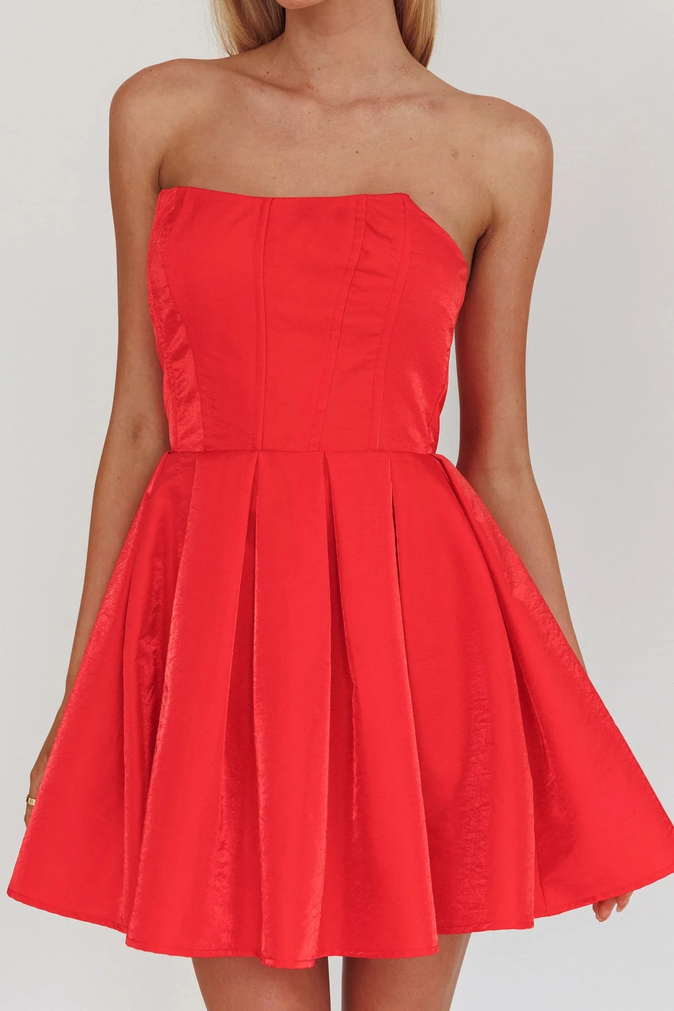 Loveless Strapless Flared Mini Dress Red