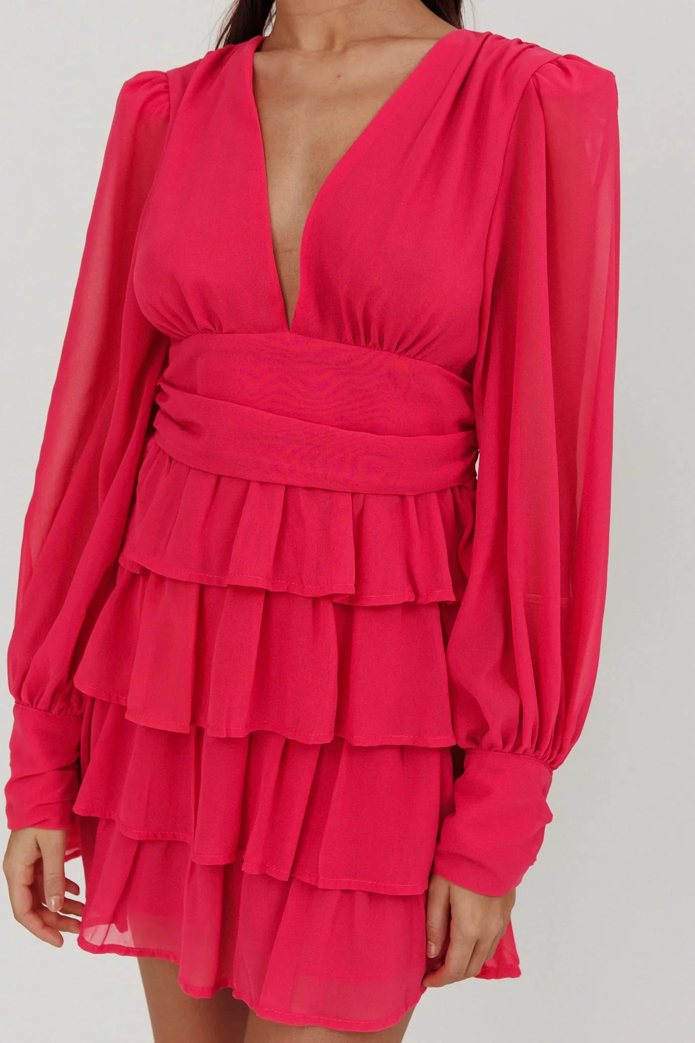 Dalisa Long Sleeve Ruffle Mini Dress Fuchsia