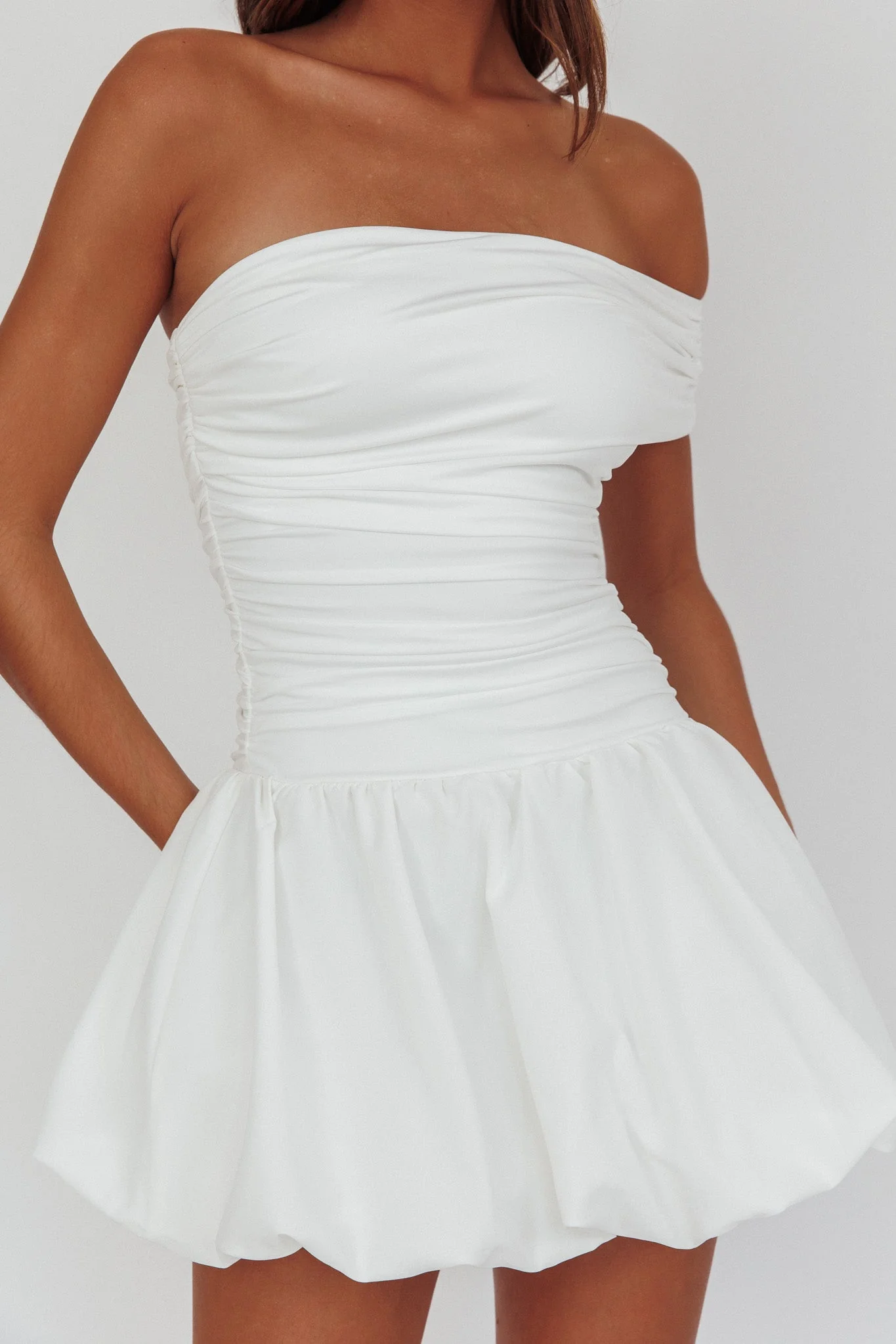 Dalayla One-Sleeve Balloon Skirt Mini Dress White