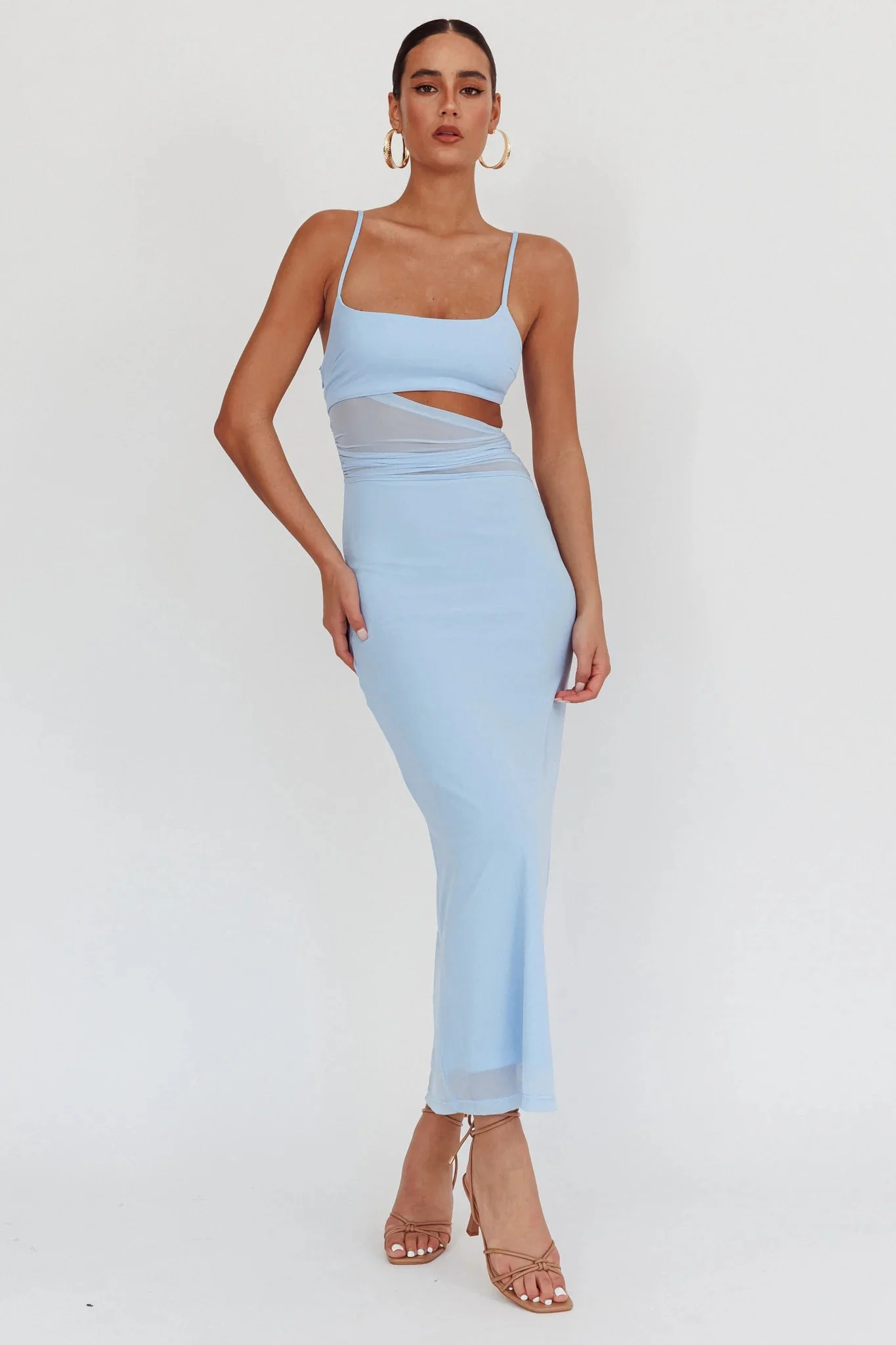 Romany Cut-Out Waist Maxi Dress Light Blue