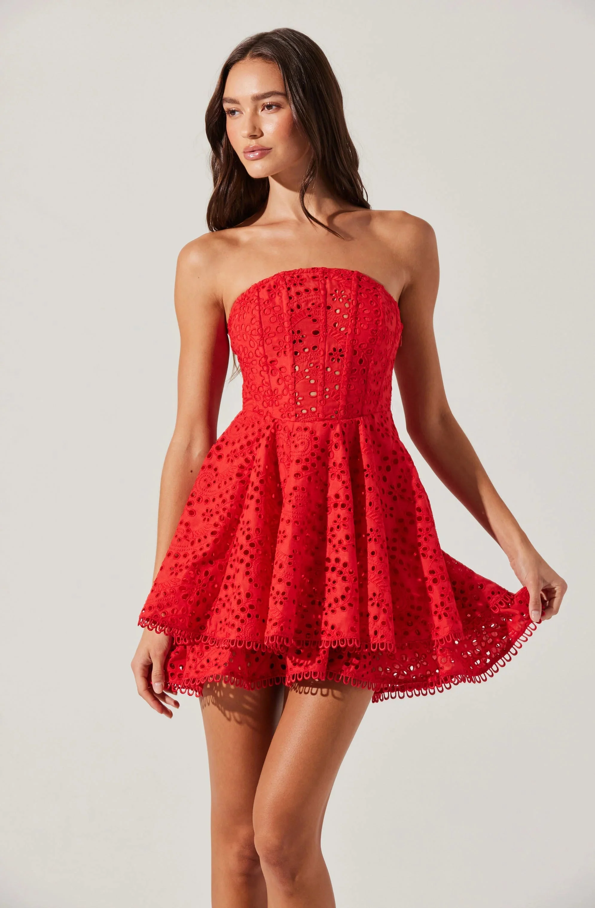 Deasia Strapless Eyelet Mini Dress