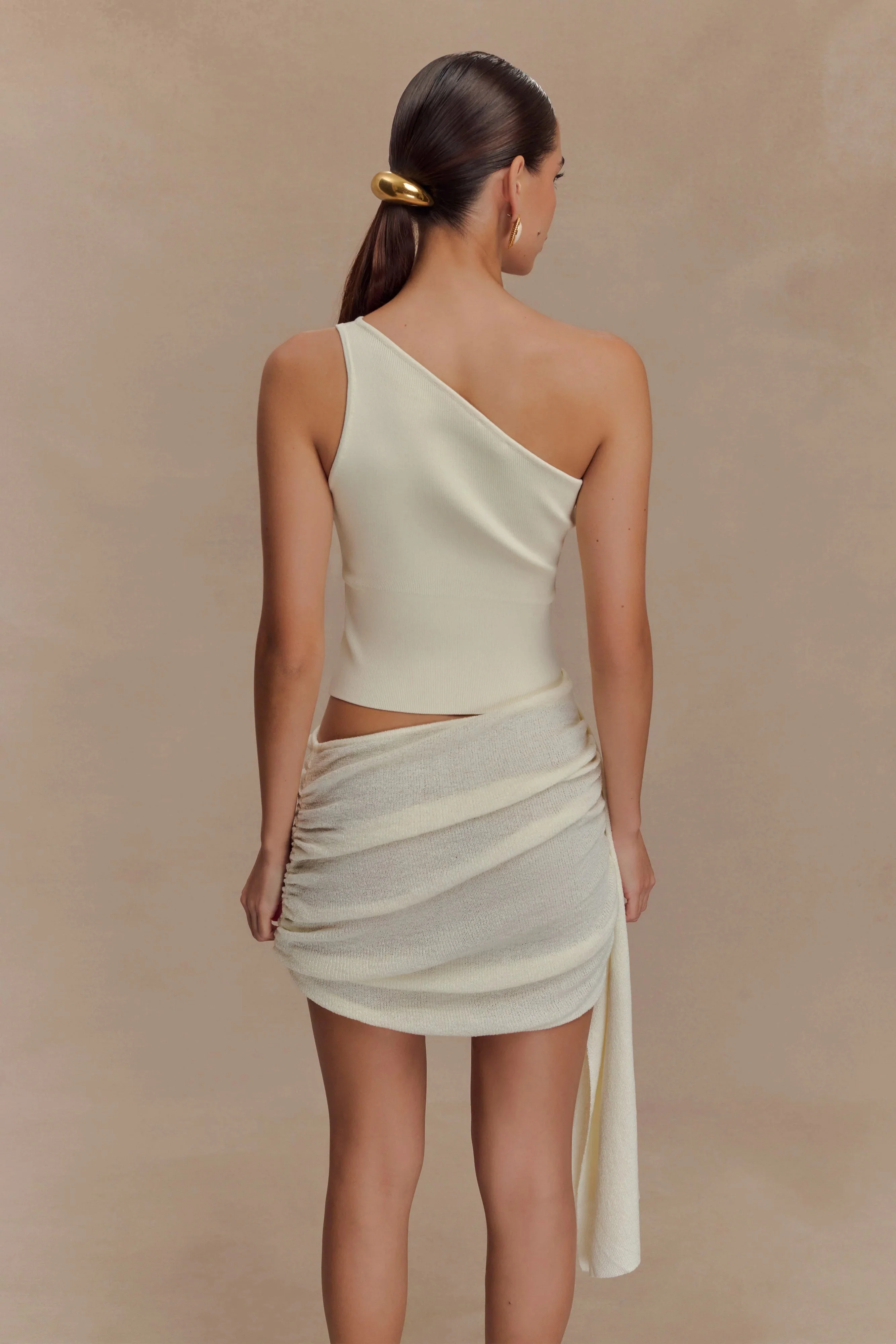 Cali Drape Skirt Knit Mini Dress - Ivory
