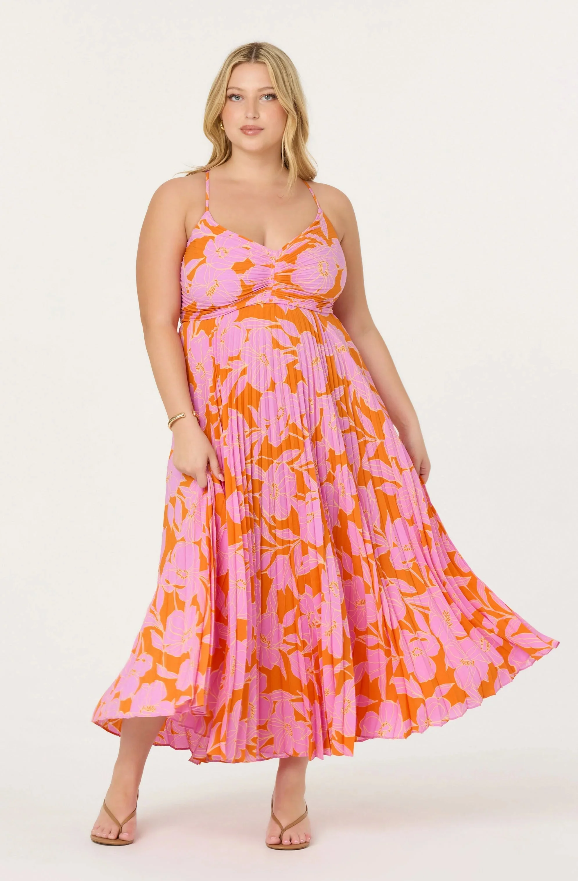 Blythe Floral Plisse Midi Dress