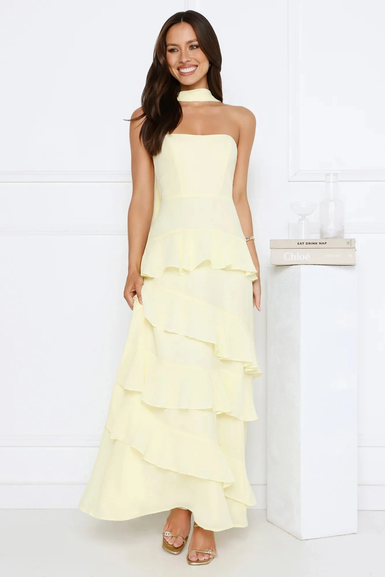 Sunset Reverie Strapless Maxi Dress Yellow