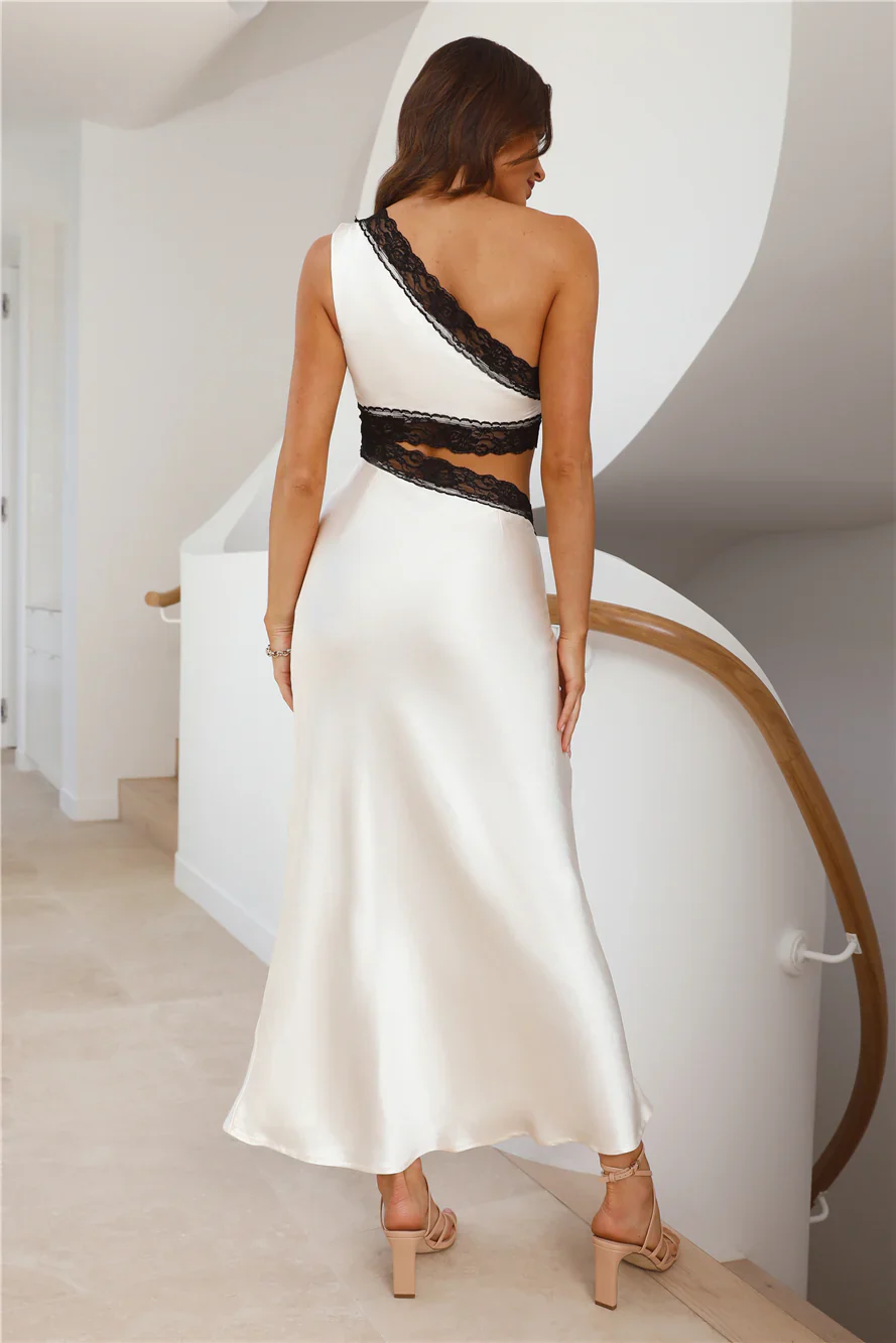 Intricate Love Satin Maxi Dress Champagne