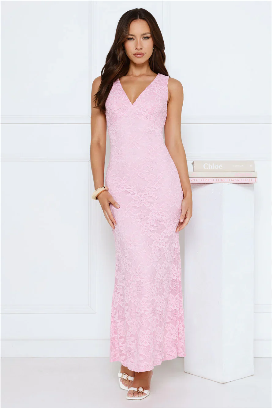 Lace Delights Maxi Dress Pink