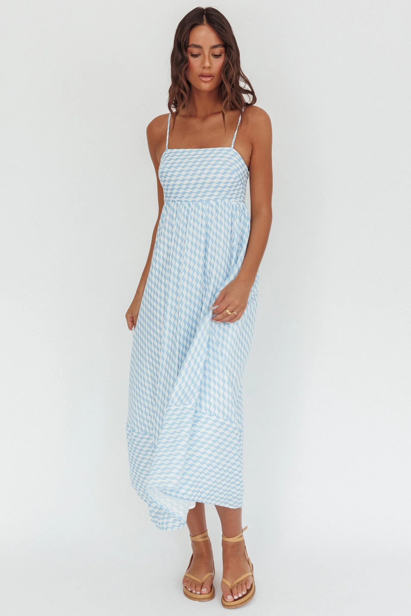 Shirley Square Neckline Maxi Dress Print Light Blue