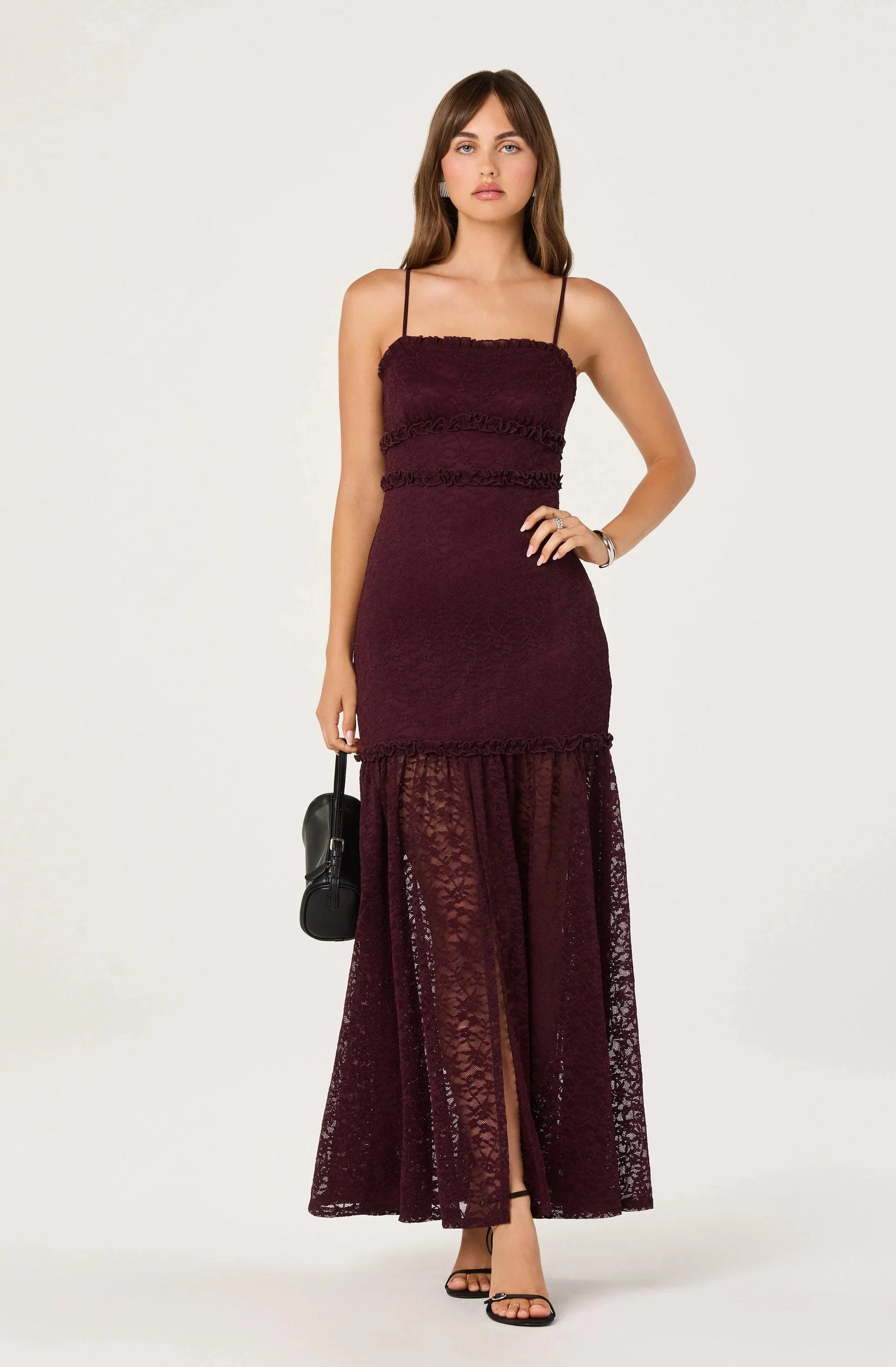 Ruffle Detail Lace Maxi Dress