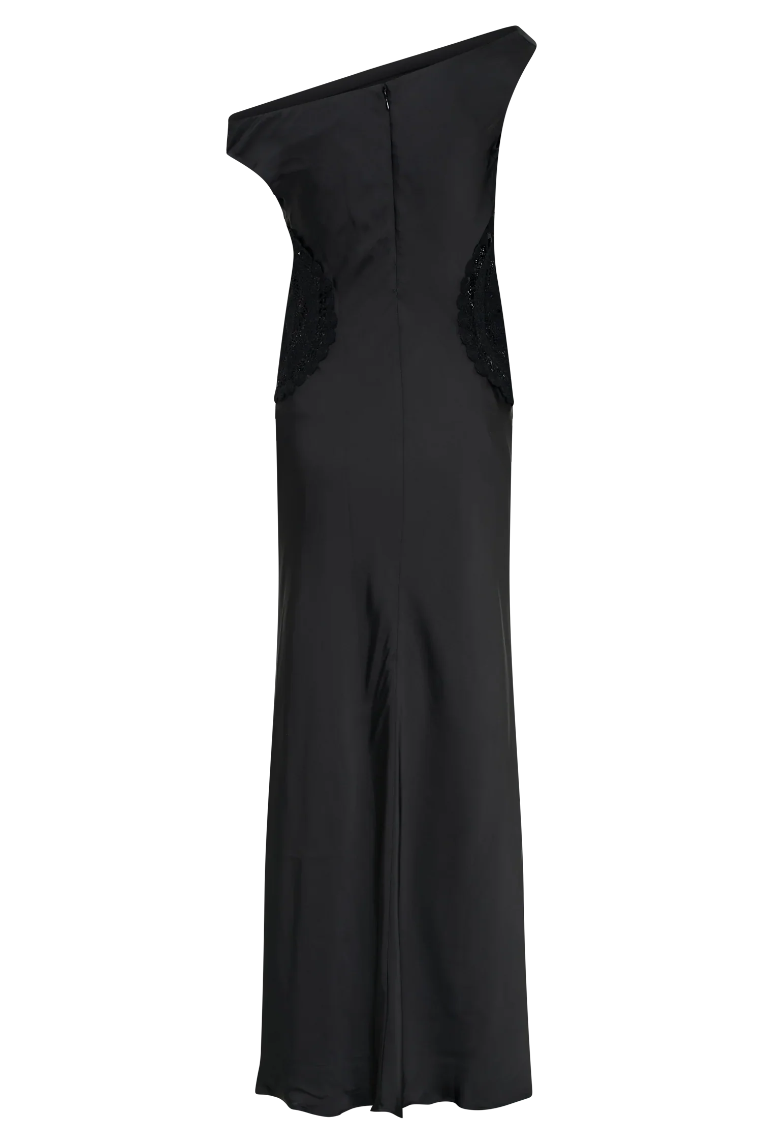 Kristina Satin Maxi Dress With Crochet - Black