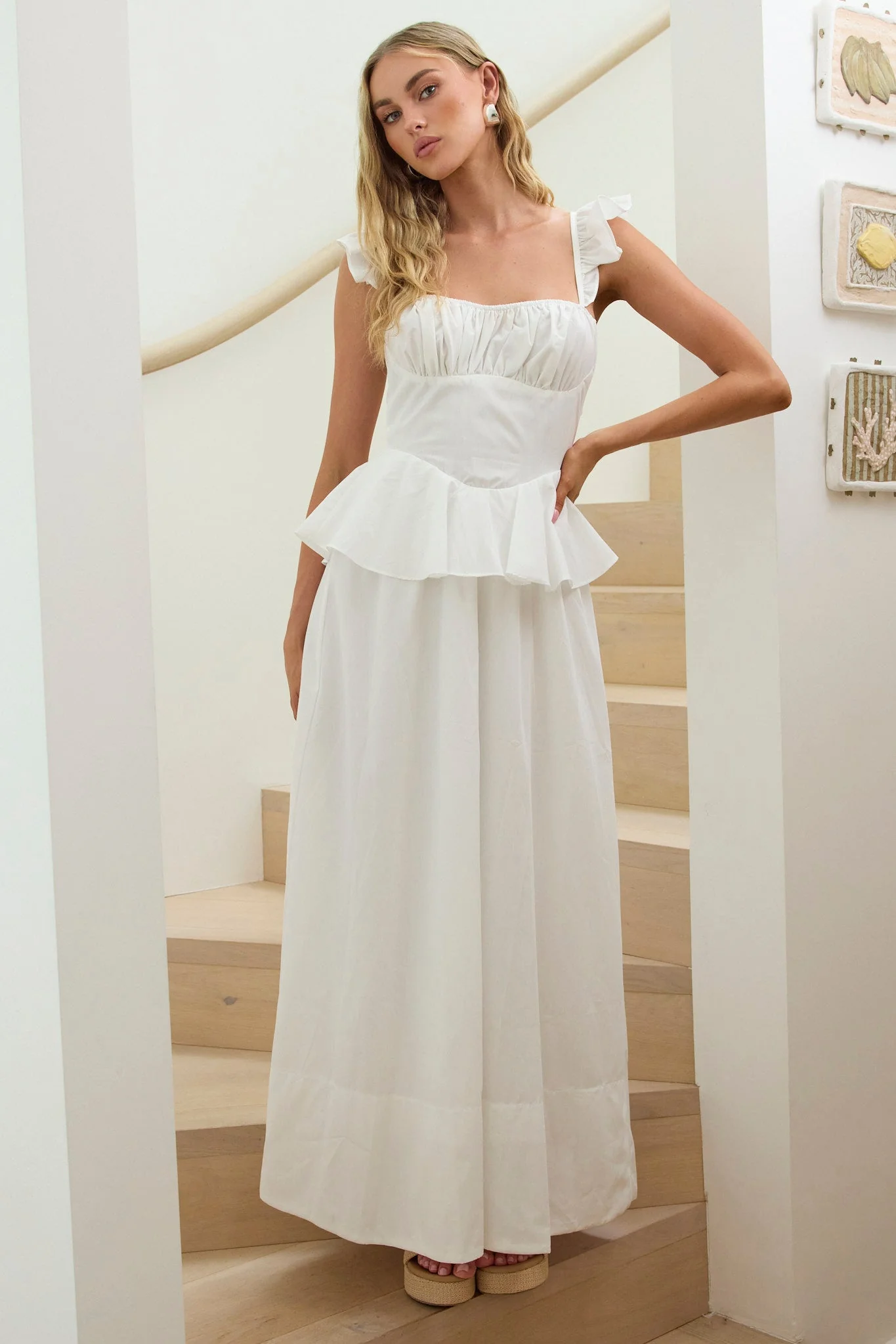 Provence Bloom Peplum Maxi Dress Off White