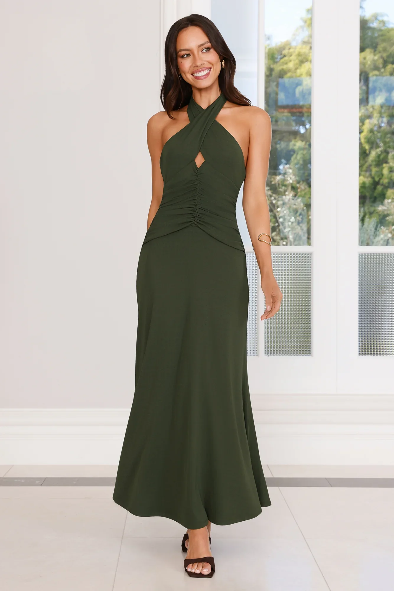Heartstruck Halter Maxi Dress Khaki