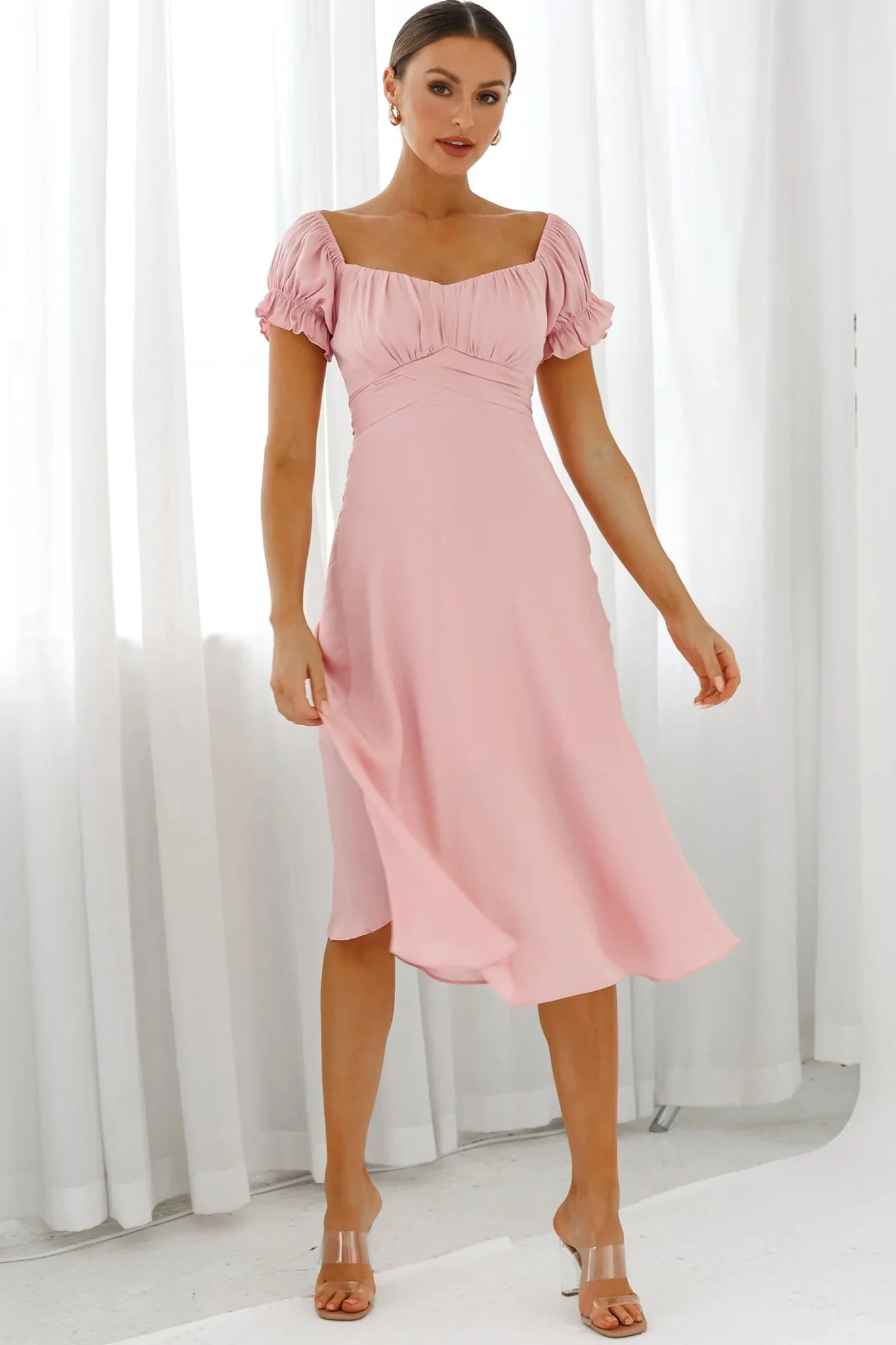 Linka Off-Shoulder Tie Back Midi Dress Blush