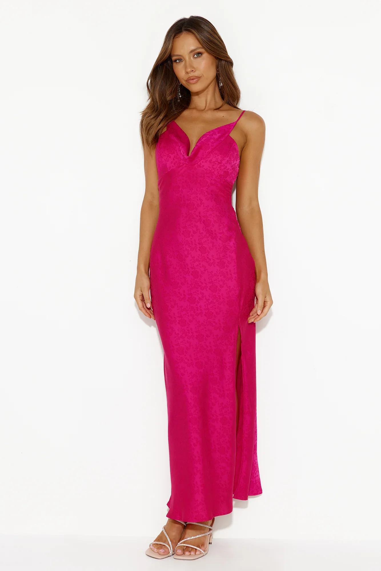 Ivy Forest Satin Maxi Dress Hot Pink