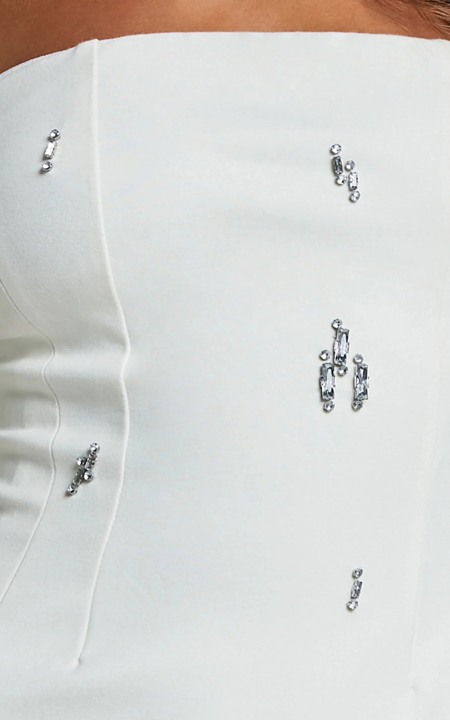 Anziel Mini Dress Strapless Structured Cluster Embellishment Dress in White