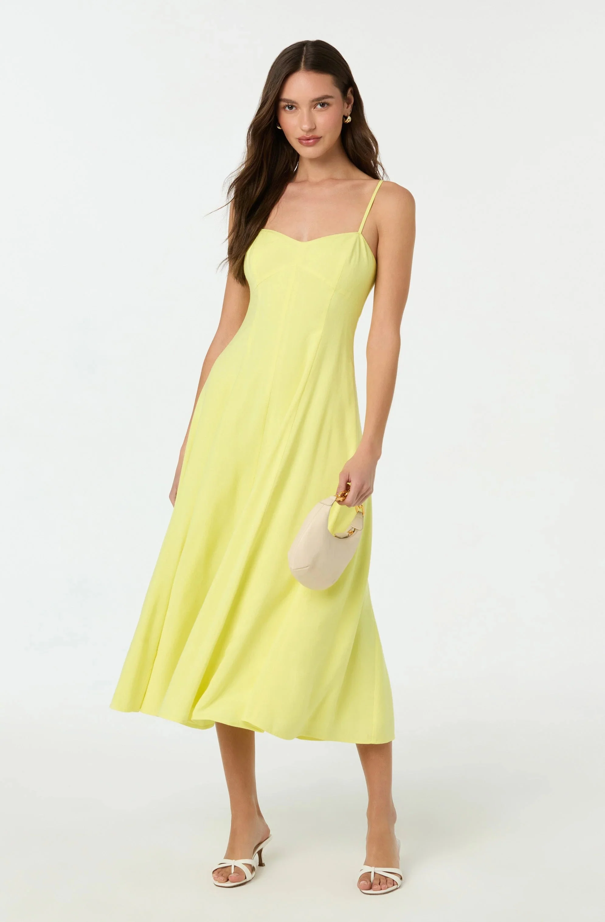 Linen-Blend A-Line Midi Dress