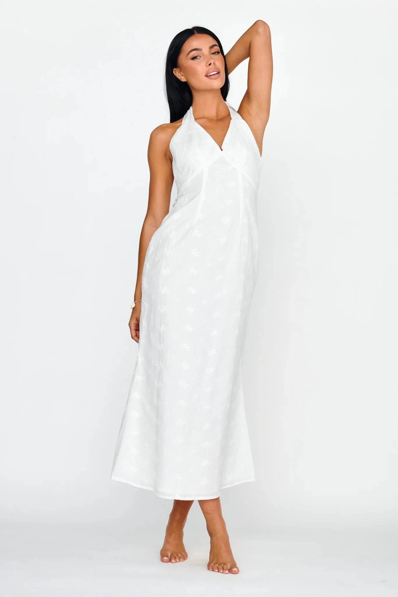Lavara Halterneck Midi Dress White