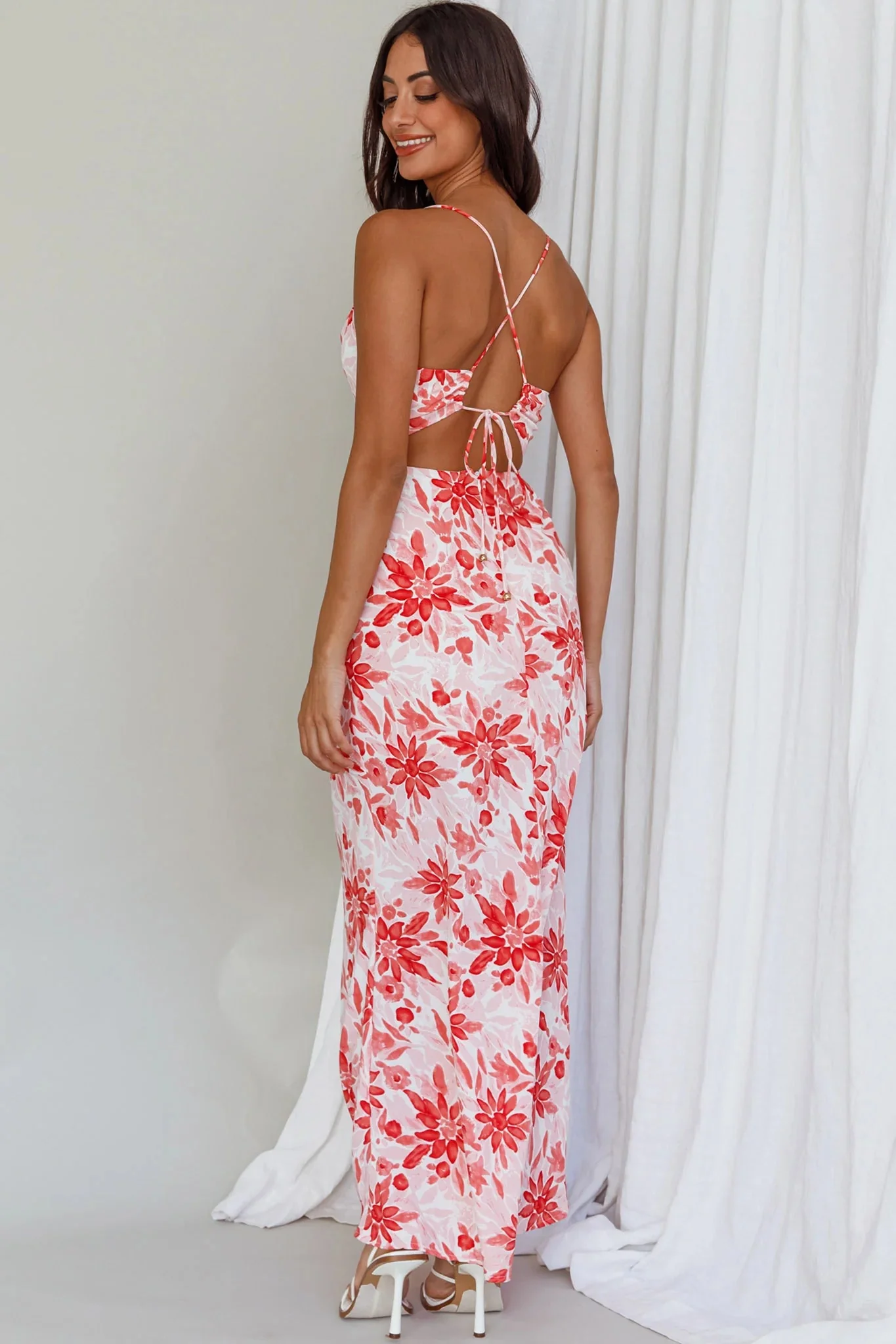 Janaina Tie-Up Back Maxi Dress Floral Red