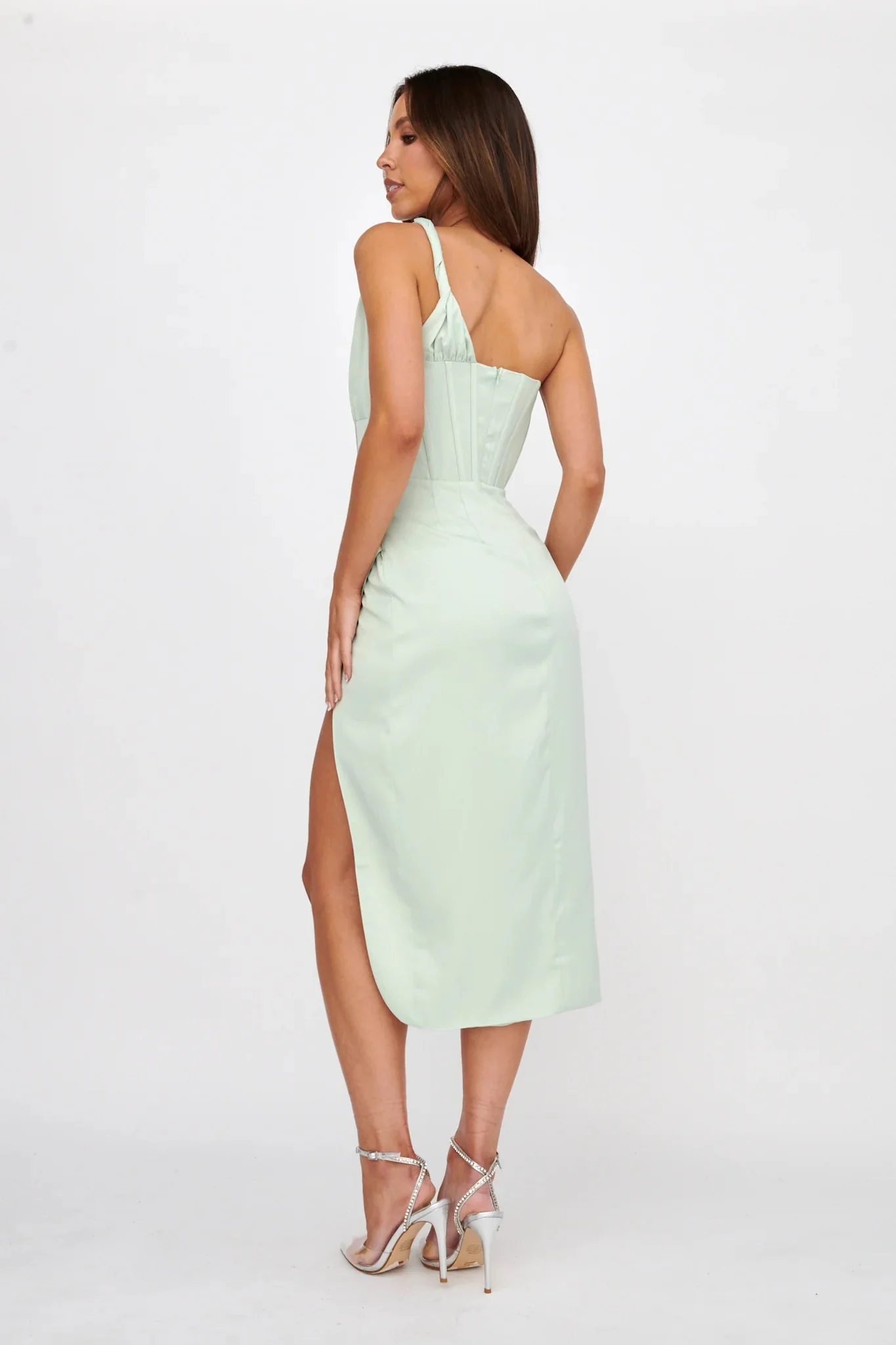 Ryhana One-Shoulder Split Midi Dress Mint