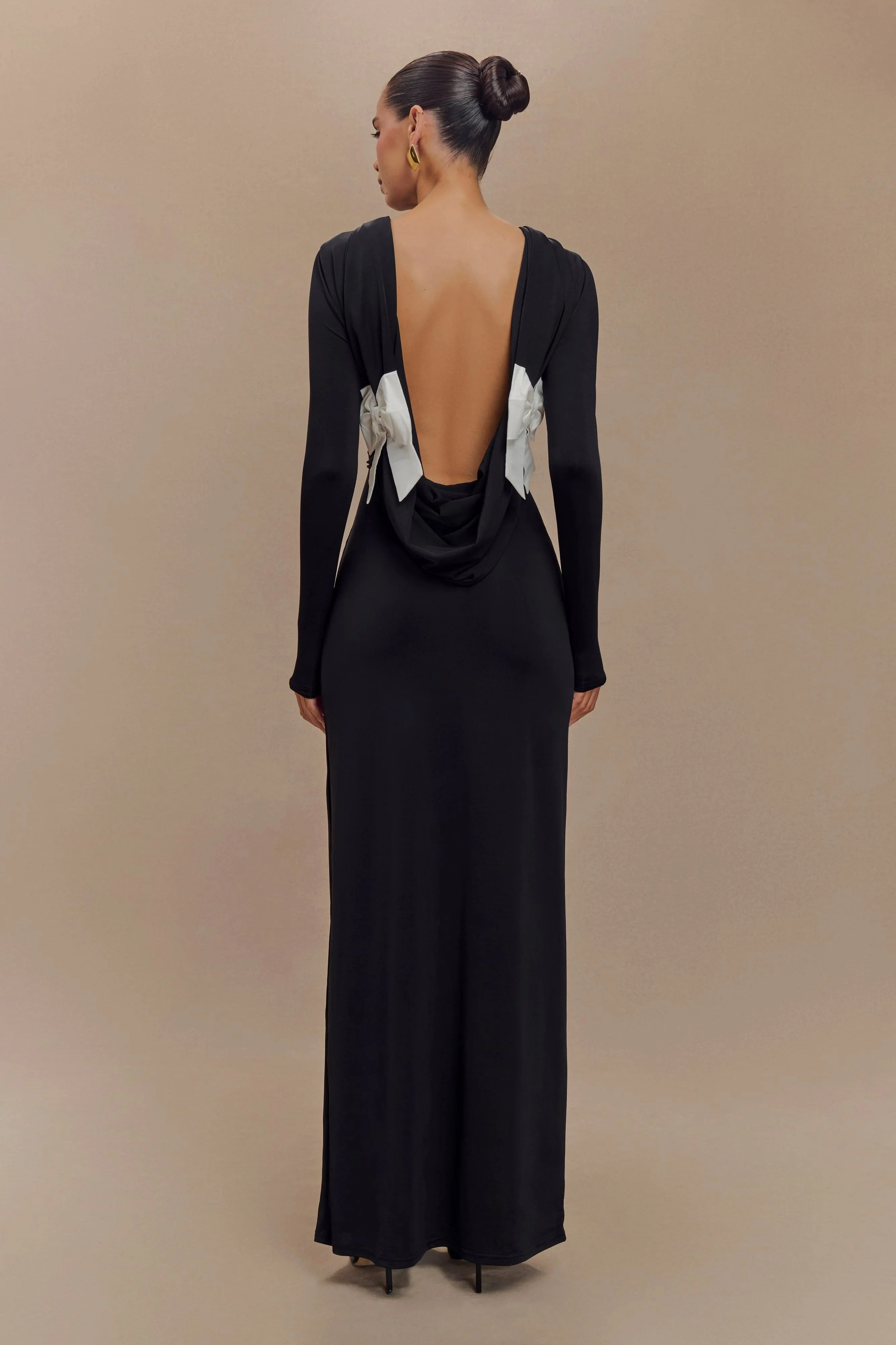 Bennett Slinky Long Sleeve Maxi Dress - Black/White