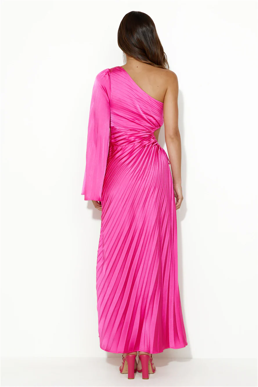 Land Of Beauty One Shoulder Maxi Dress Pink