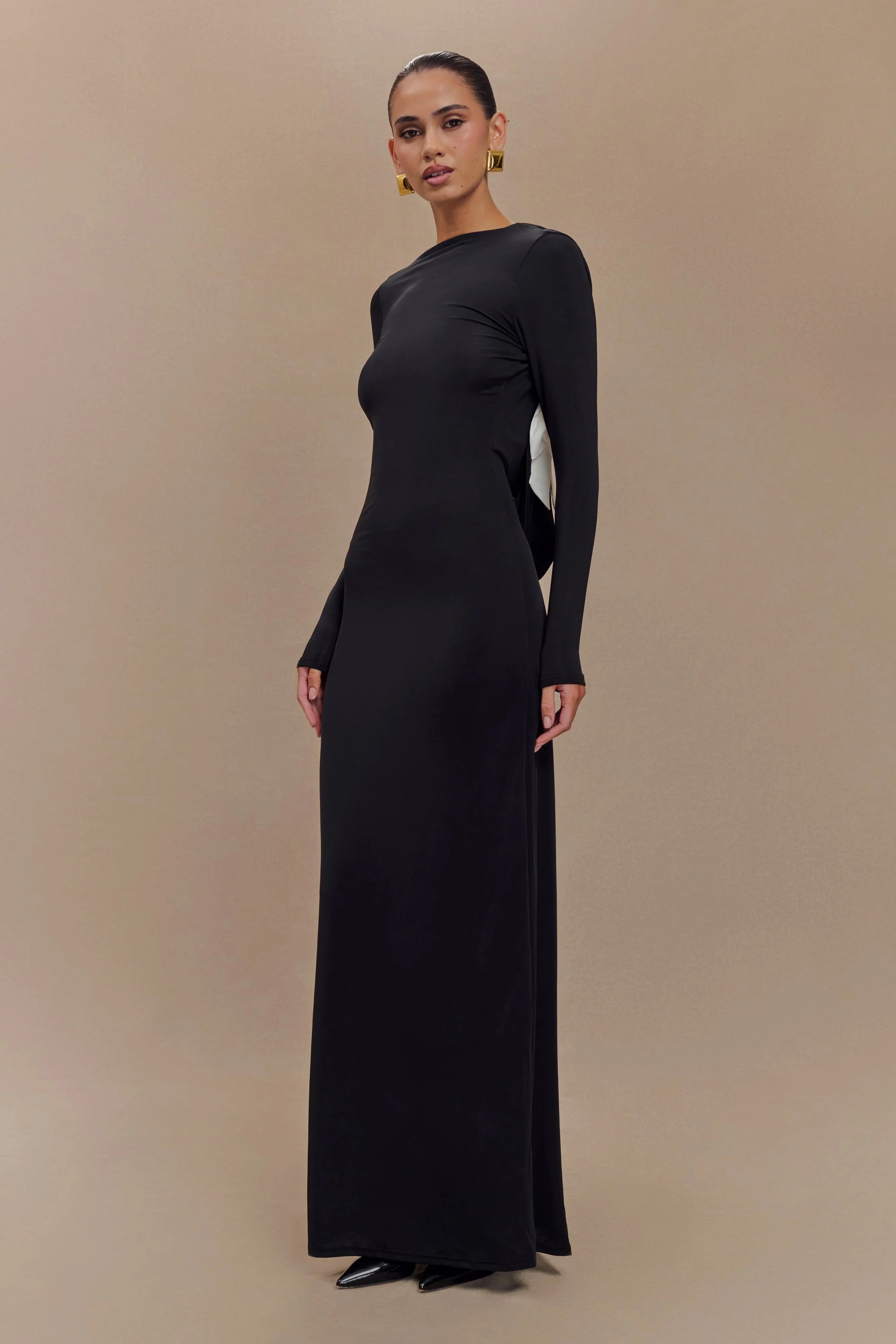 Bennett Slinky Long Sleeve Maxi Dress - Black/White