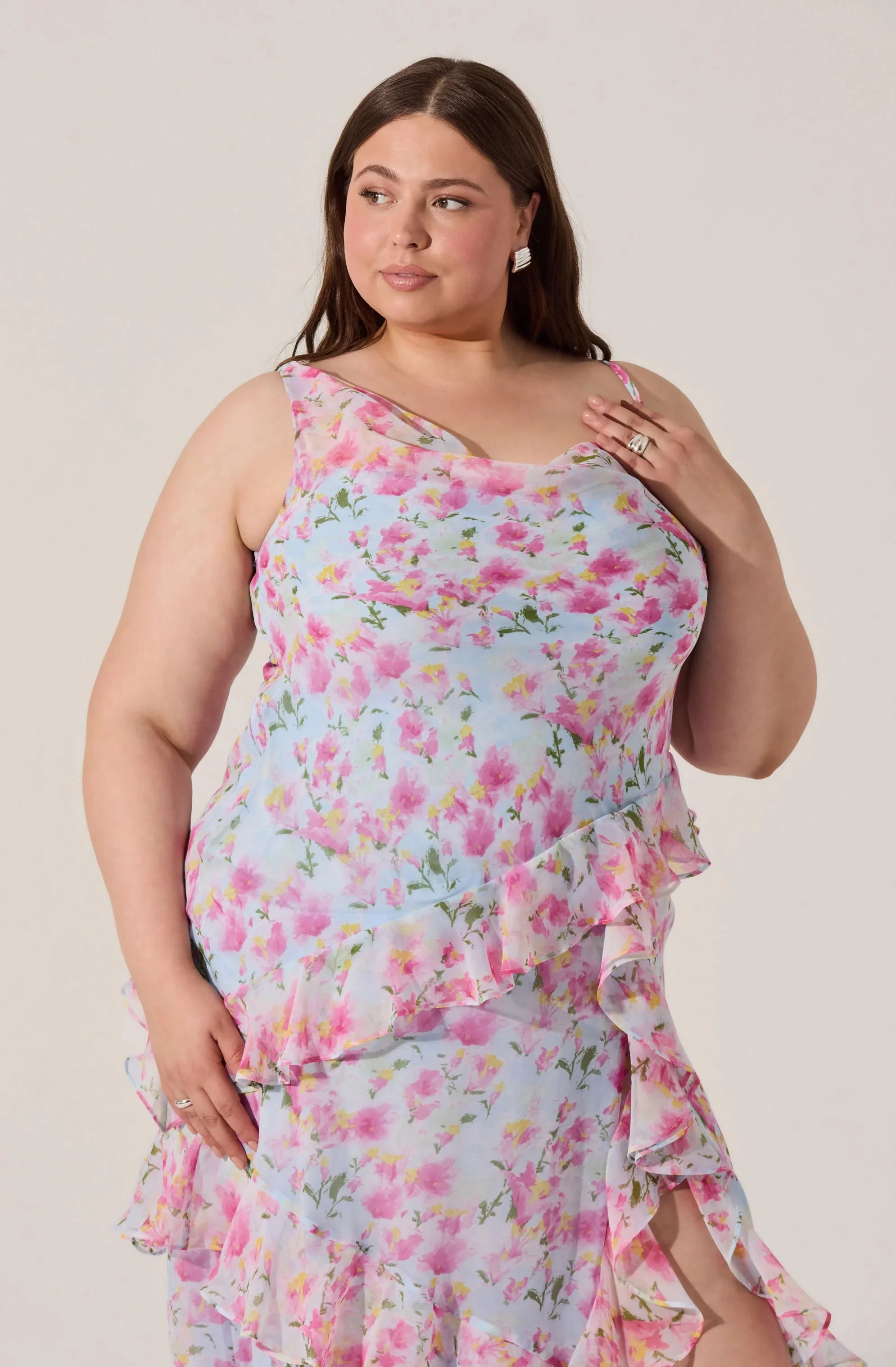 Levina Asymmetric Floral Ruffle Dress