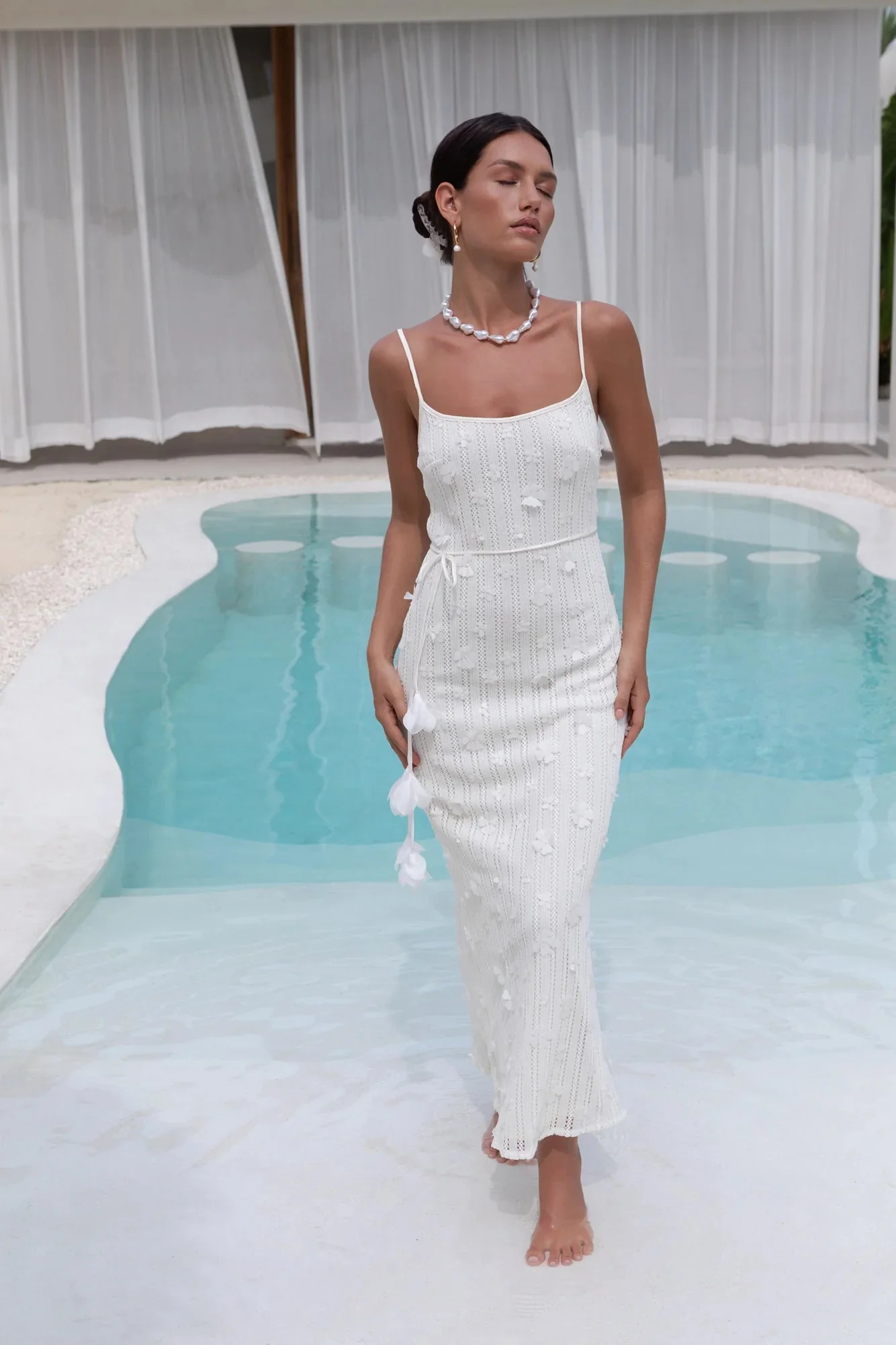 Whispering Petals Knit Midi Dress Cream