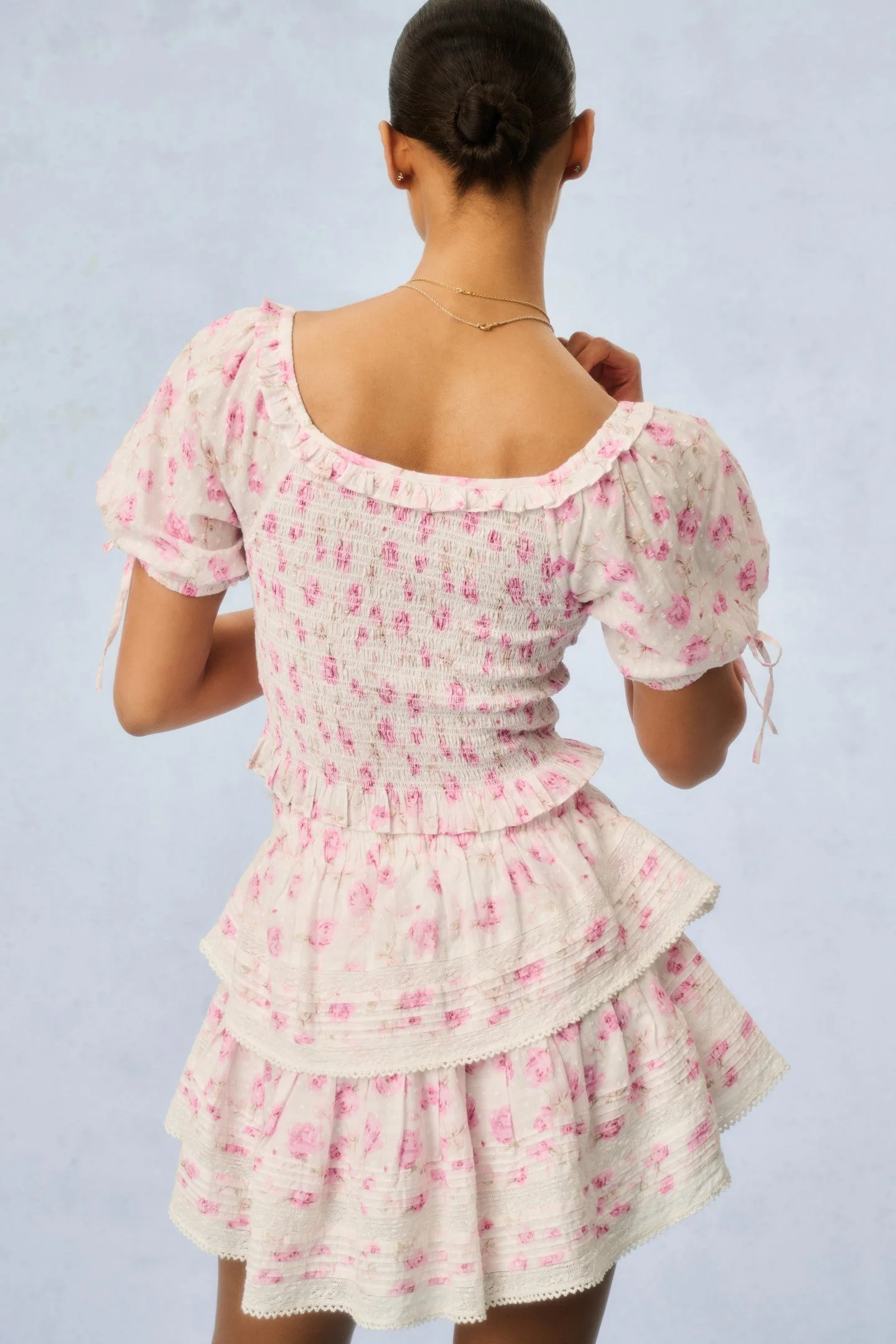 Ruffle Mini Signature Fragrance Print Skirt - STERLING DUSK