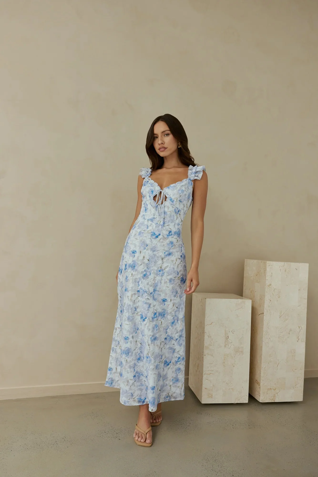 Rose Petal Reverie Midi Dress Blue