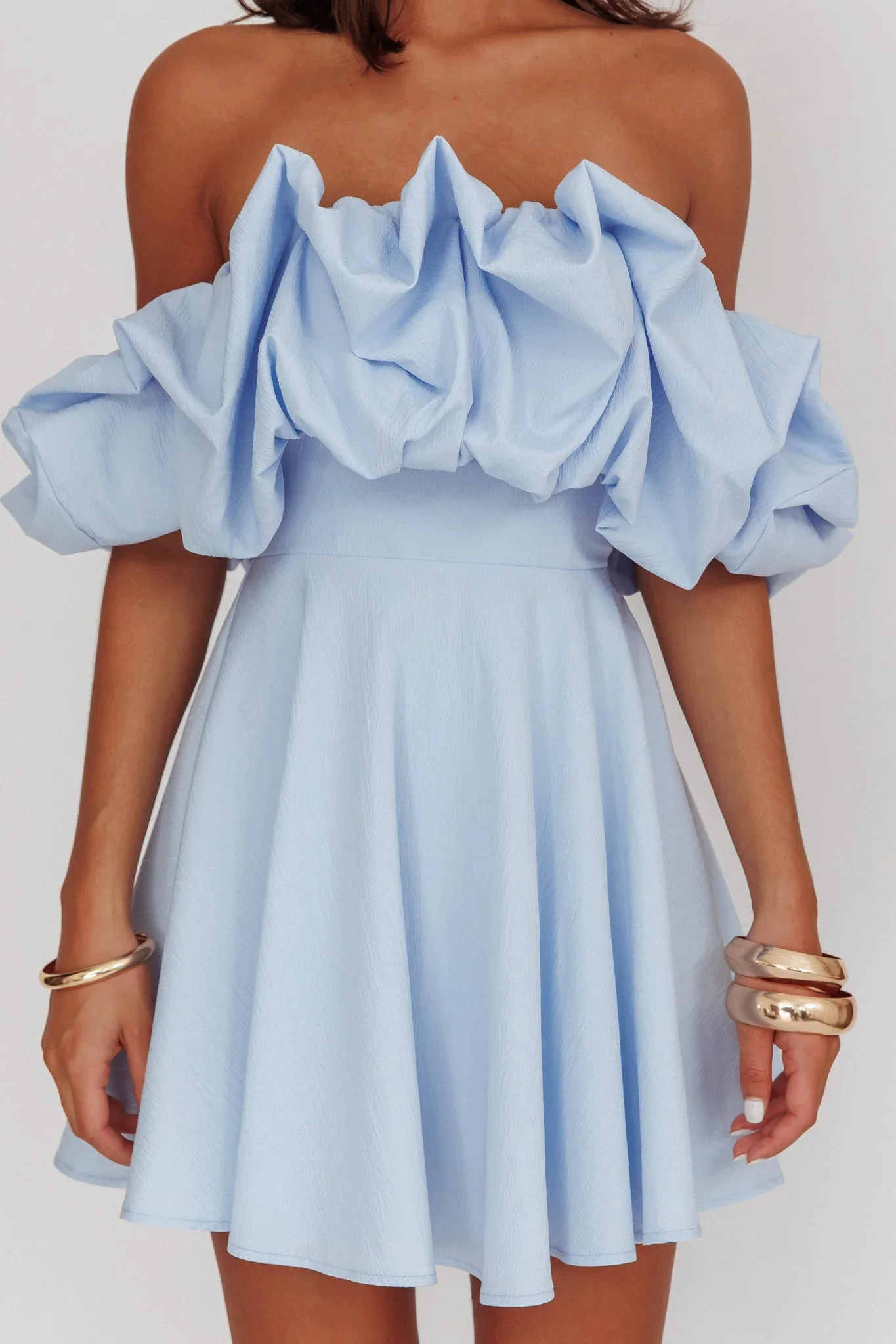 Kailynn Off-Shoulder A-Line Mini Dress Blue