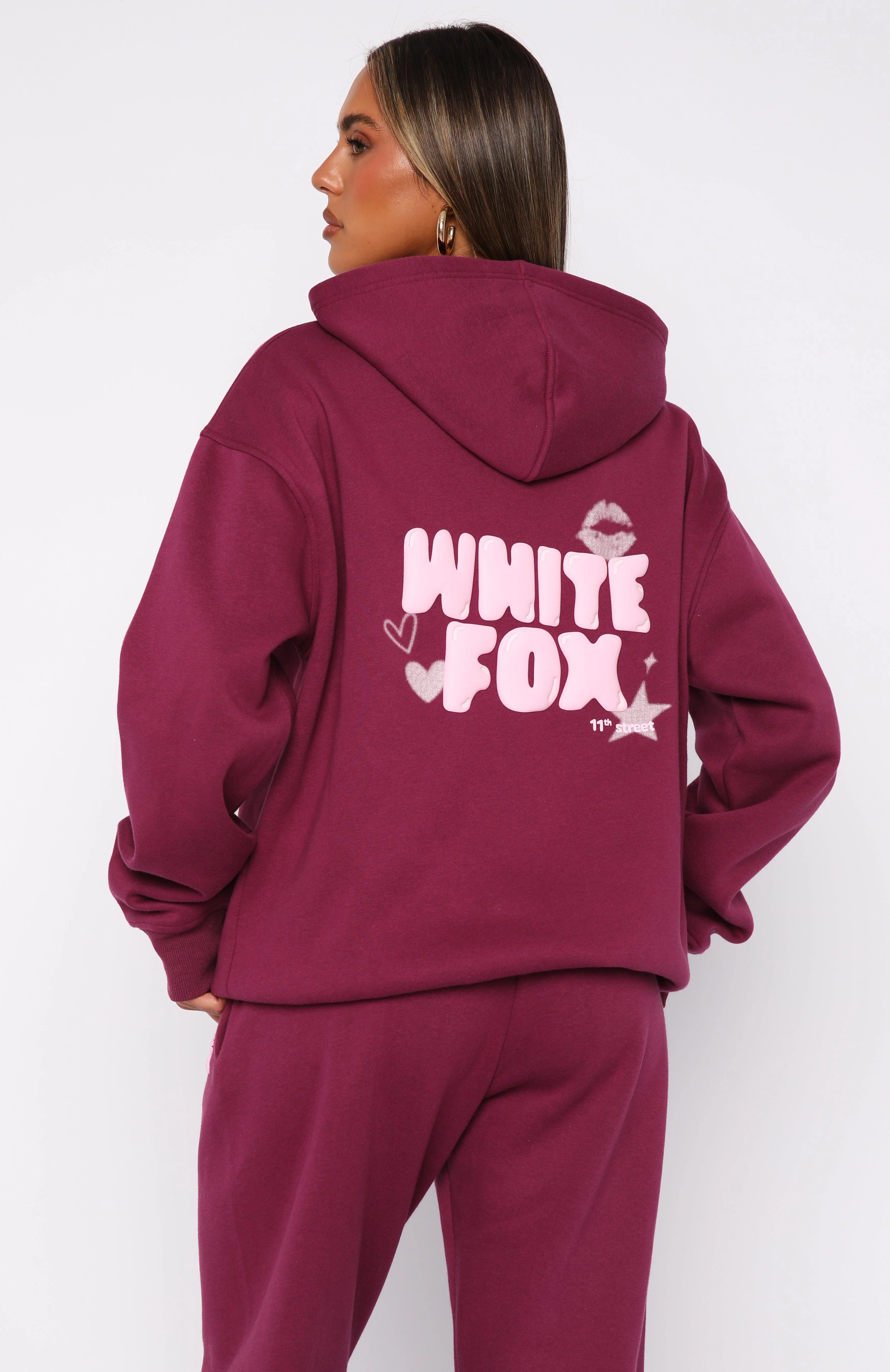 11th Street Sweet Kisses Oversized Hoodie Very Berry