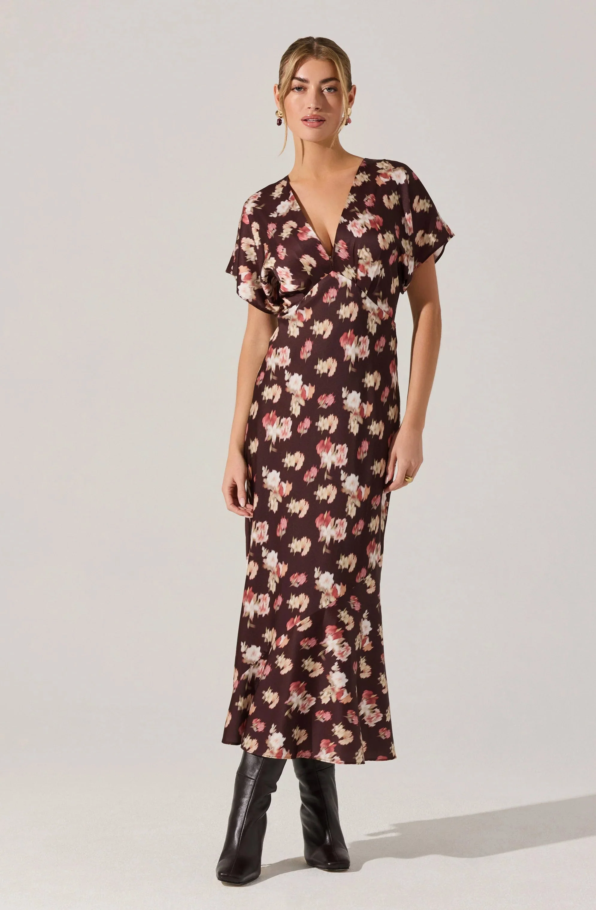 Talyha Floral Satin V-Neck Dress