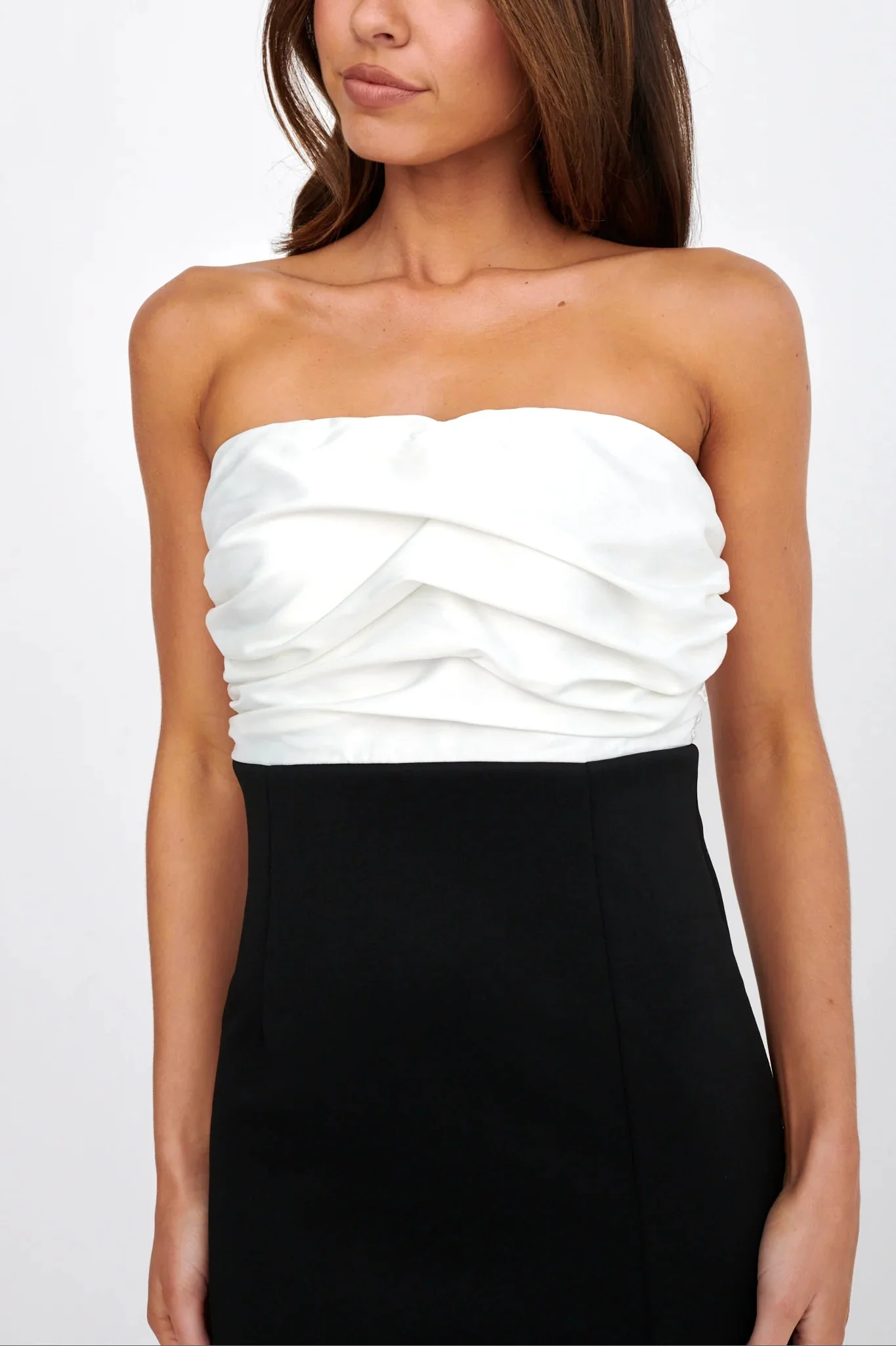 Brandi Strapless Split Midi Dress White/Black