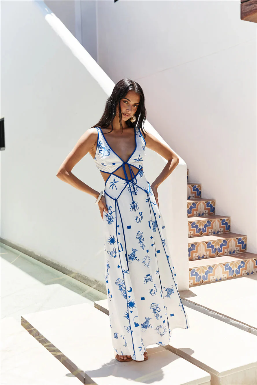 Seaside Charm Cutout Maxi Dress Blue