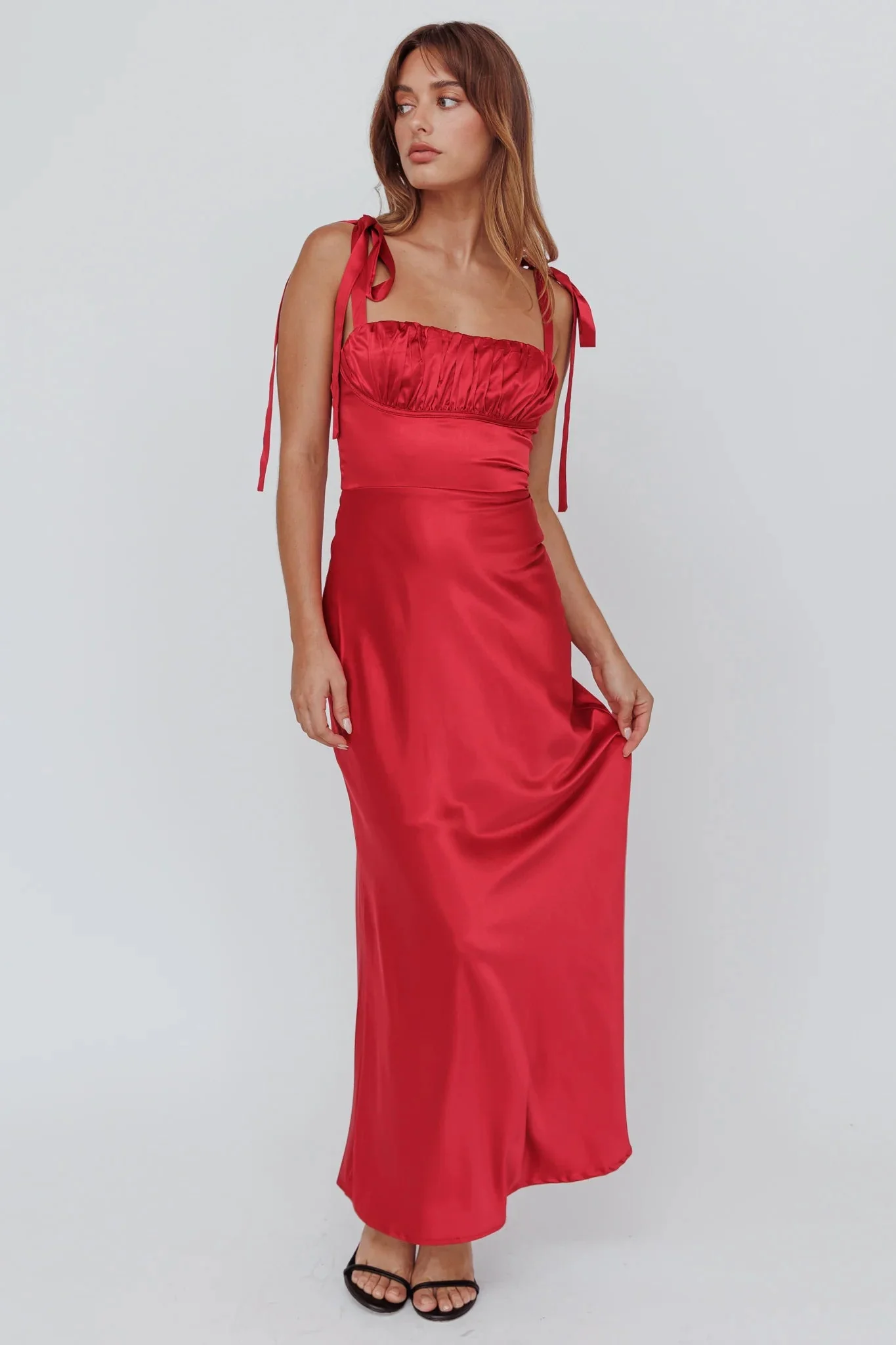Pennelope Tied Shoulder Maxi Dress Wine