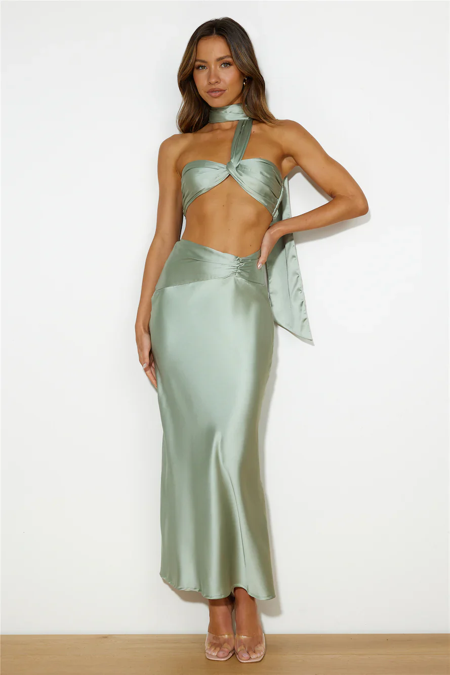 Ideal Vision Satin Crop Top Sage