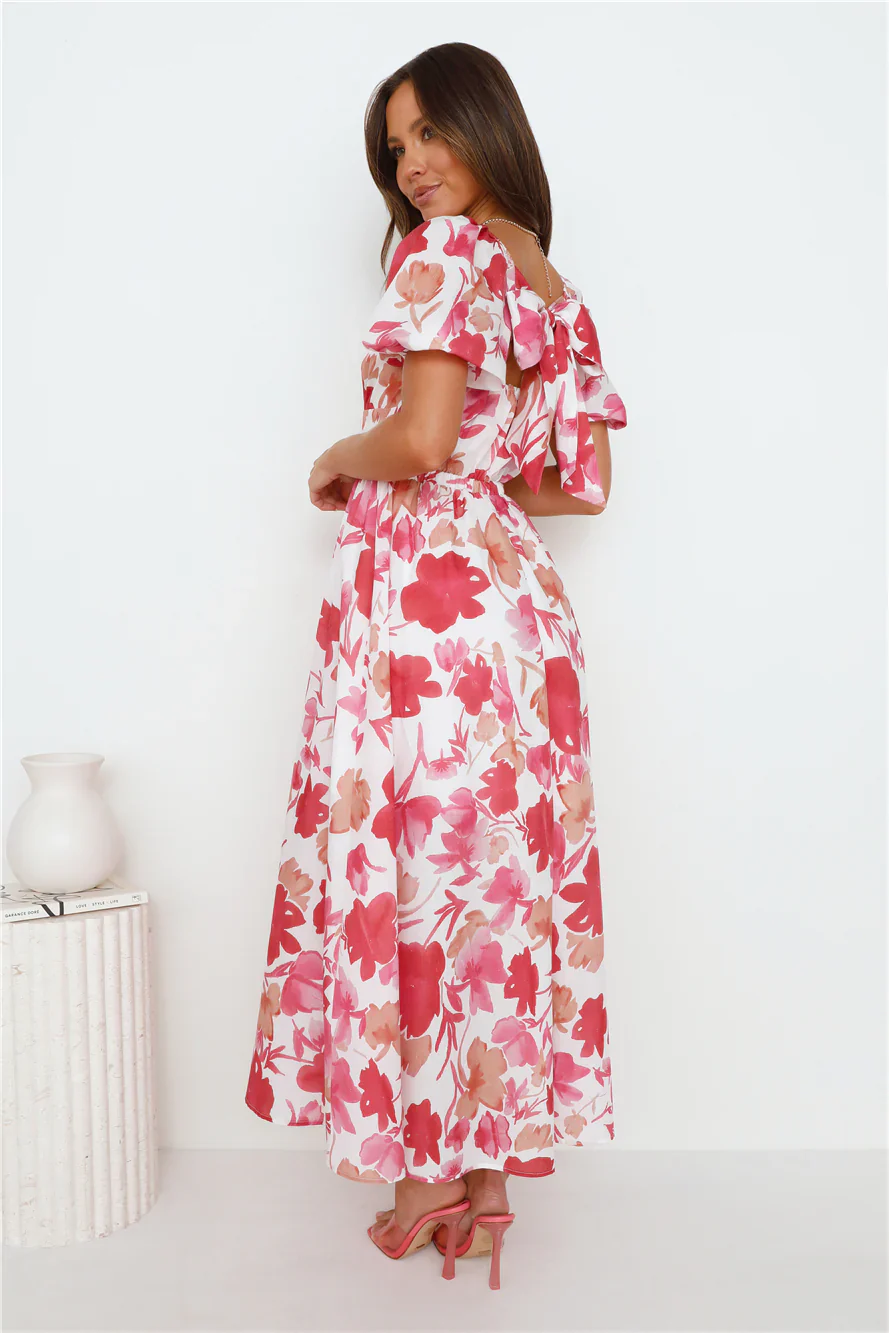 Leaves Falling Maxi Dress Red