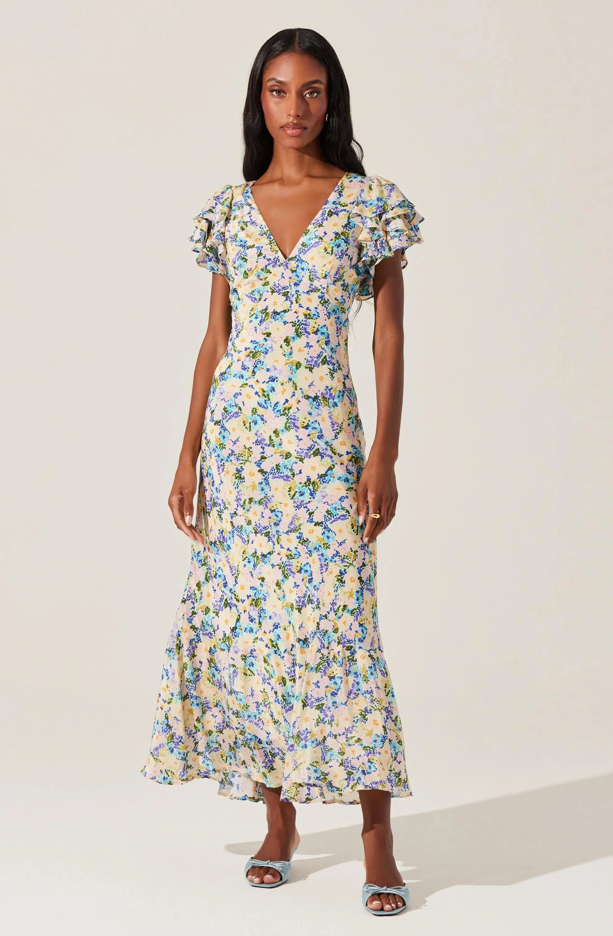 Celestine Floral Flutter Sleeve Midi Dress