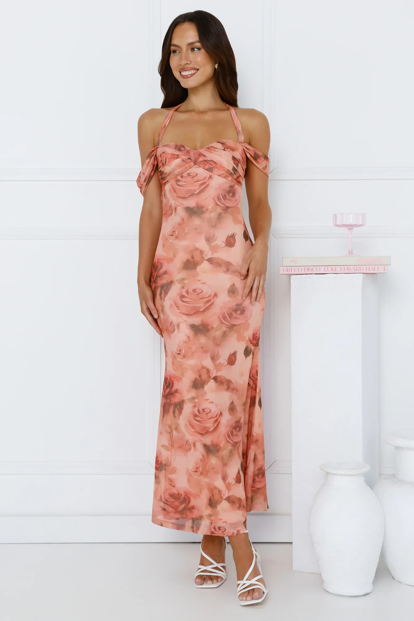 Iconic Girl Halter Mesh Maxi Dress Peach