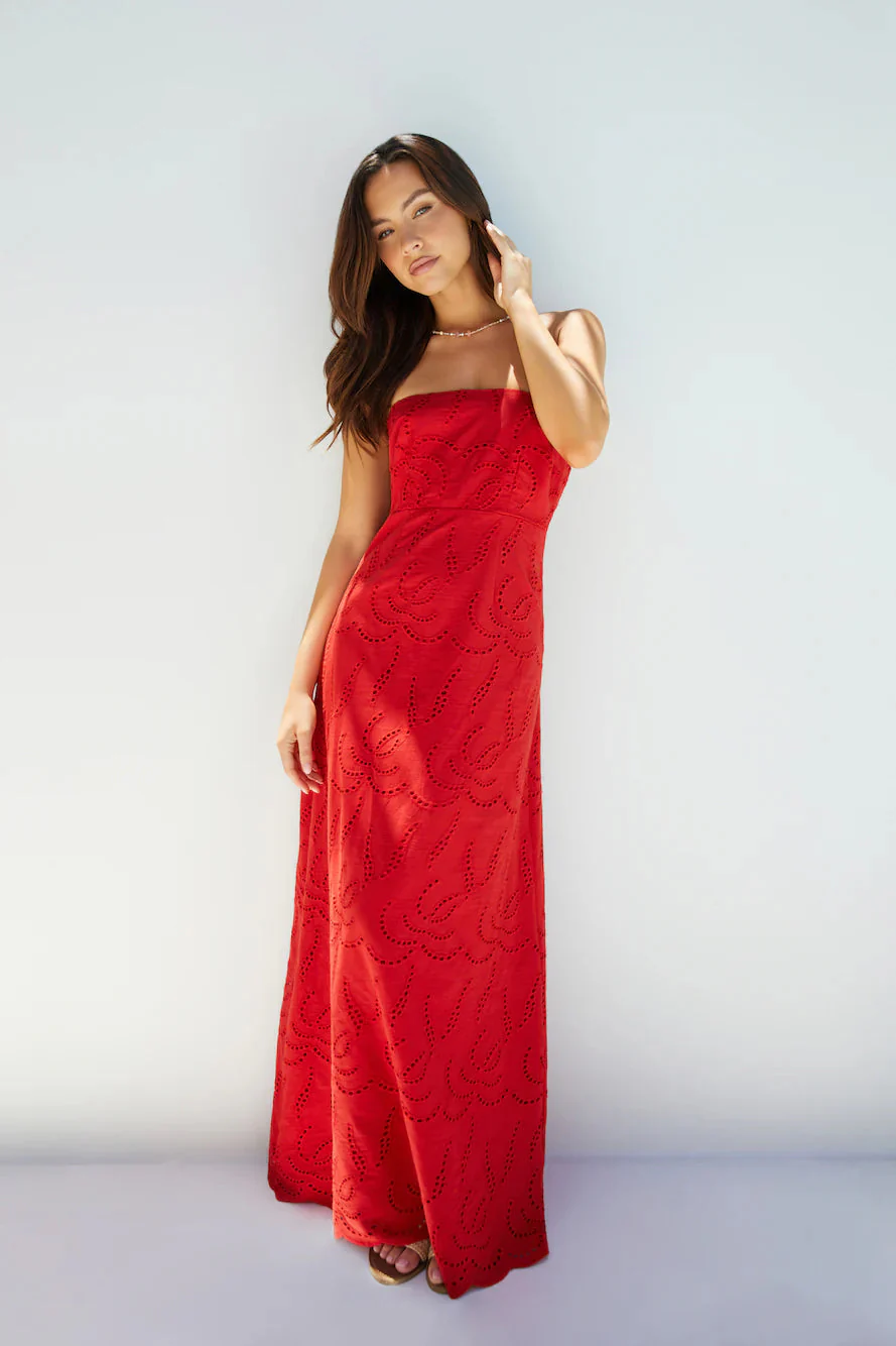 Riviera Rouge Strapless Maxi Dress Red