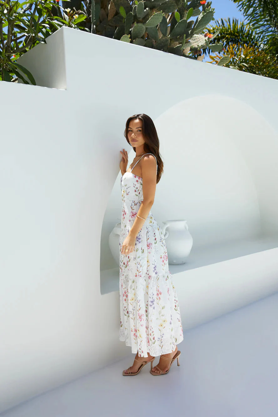Luminous Field Floral Maxi Dress White
